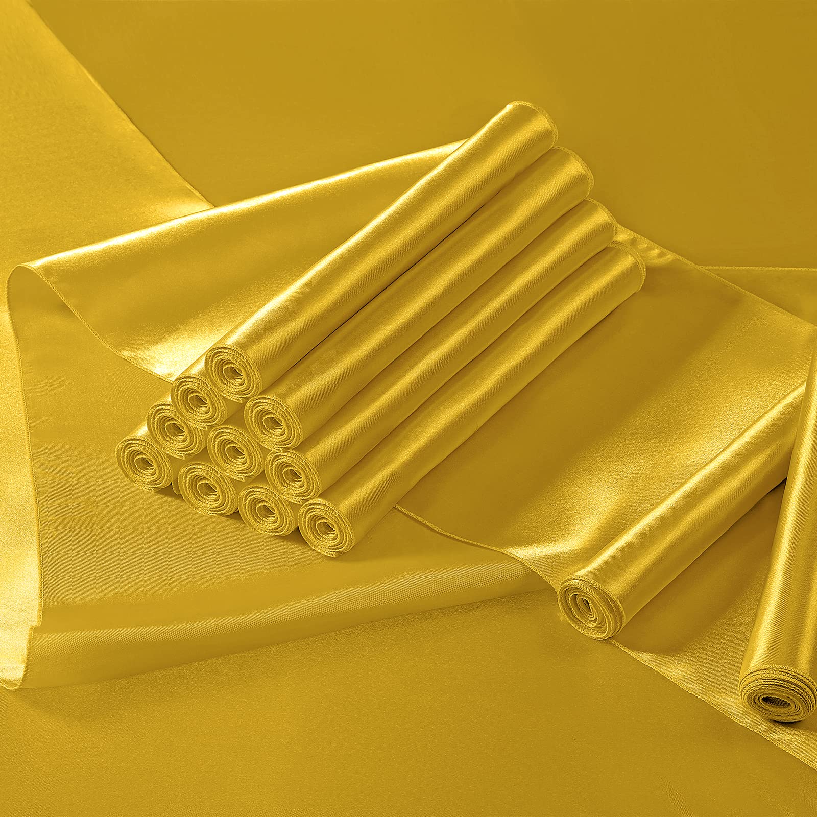 Manyshofu 12Pcs Satin Gold Runner - 12 x 72 Inch Long Size  Party Table Runner Decor Bright & Smooth Wedding Decorations Table Runner for Banquet Chef Birthday Buffet Dinner Graduations
