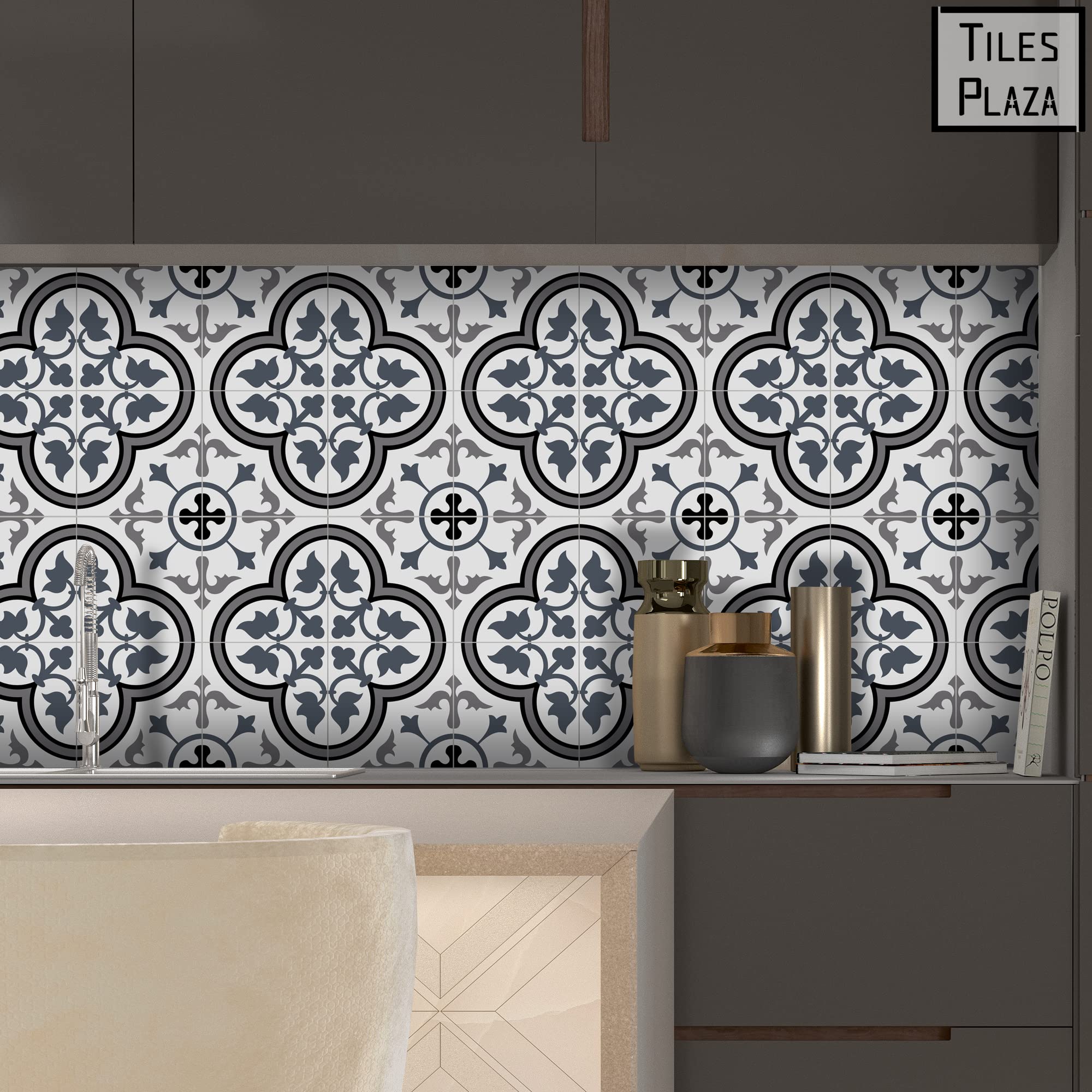 The Tiles Plaza Peel And Stick Encaustic Backsplash Tile. Blue Patterned Vintage Stick On Tile. Self-Adhesive Wall Tile Sticker