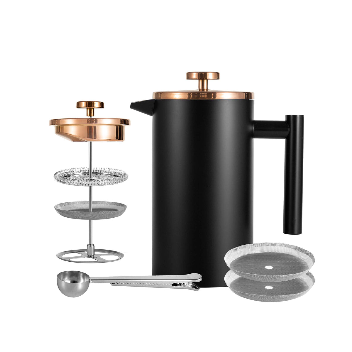 Meelio Small French Press Coffee Maker 600Ml, Black Double-Wall Insulated French Press Coffee Press Stainless Steel For Travel C