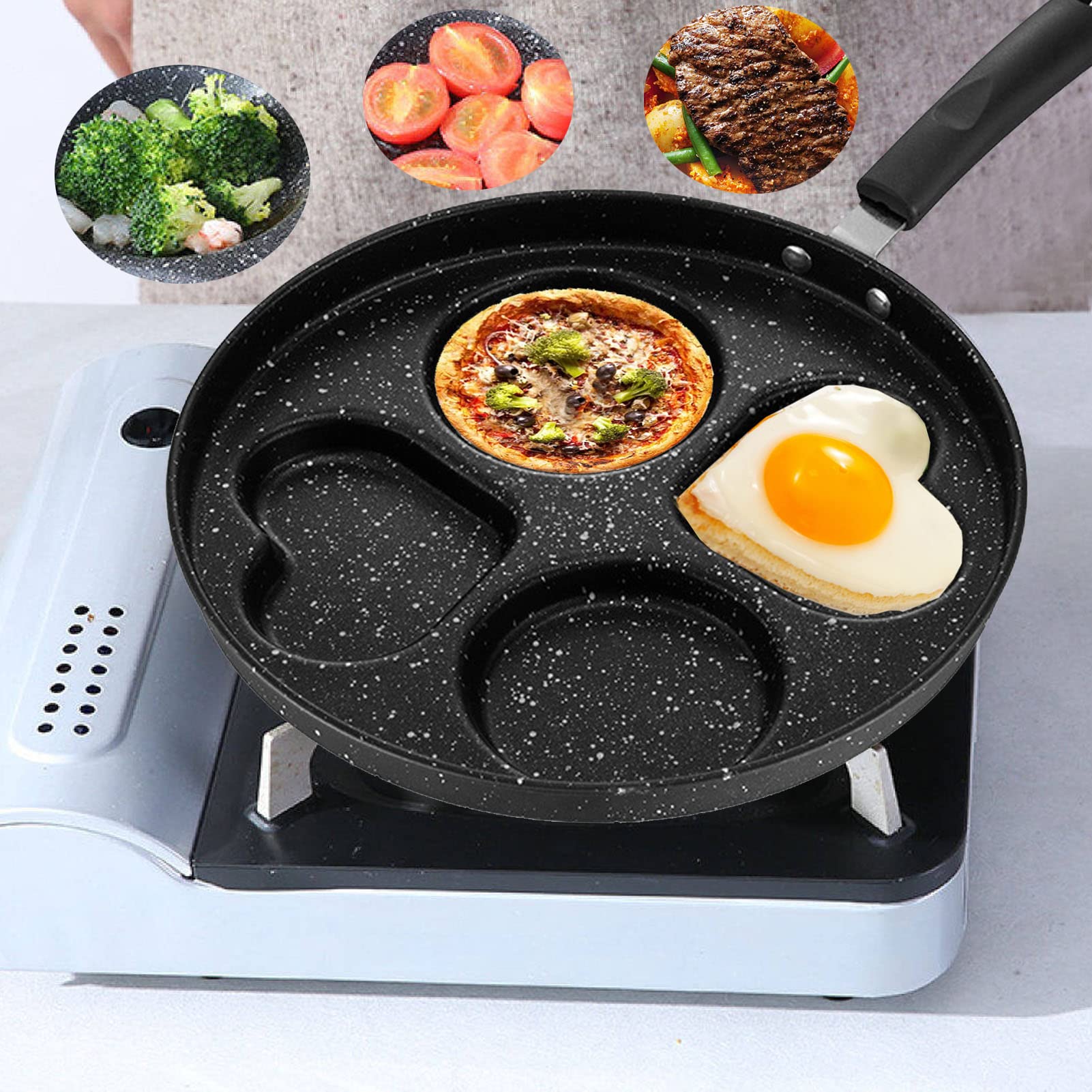 Rwoora Non Stick Frying Pans Romantic Heart Circle Egg Pan Multifunction Omelette Pan Breakfast Skillet Anti-Scalding Handle Eas