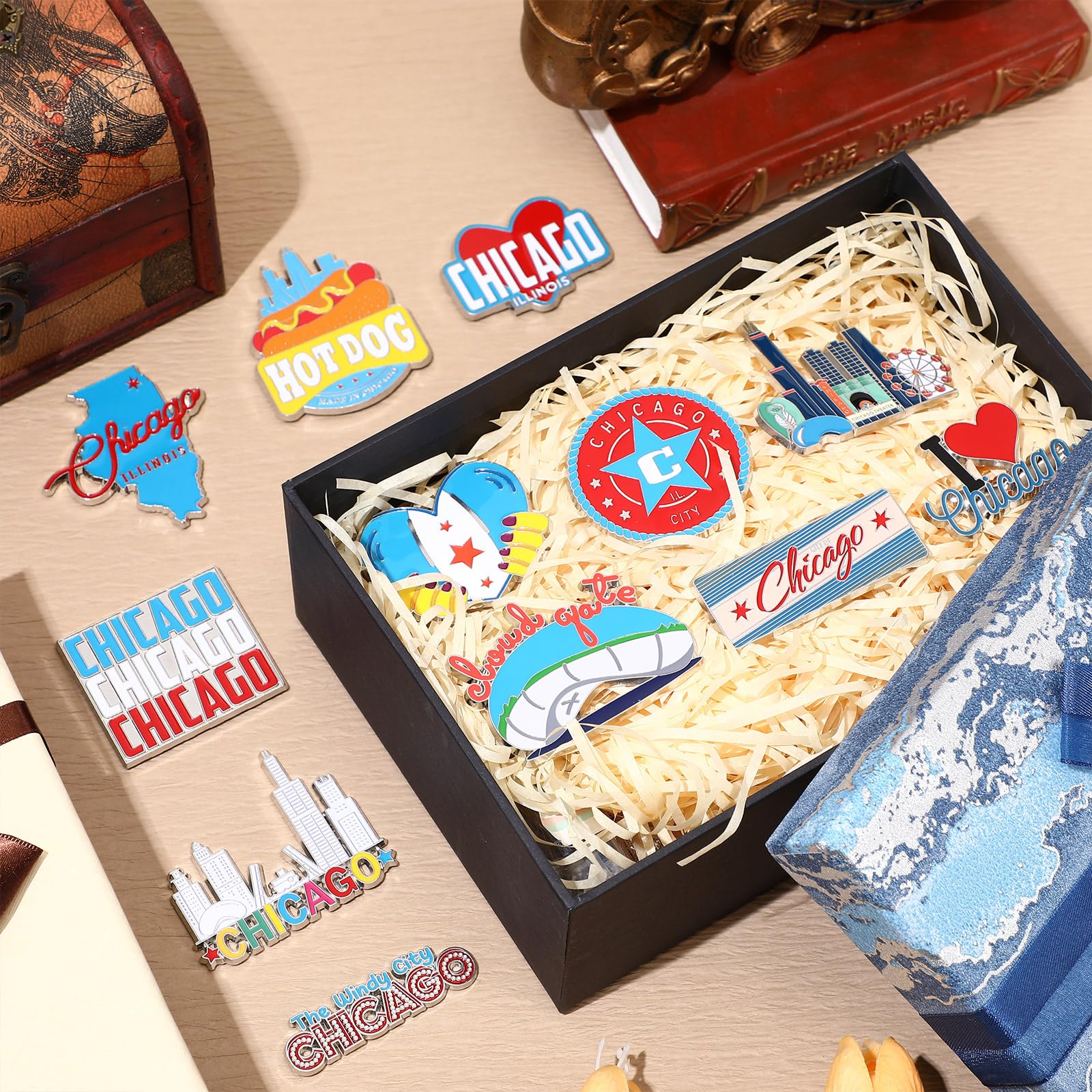 Konohan 12 Pcs Chicago Magnets for Refrigerator Metal USA Fridge Magnet Magnetic Chicago Souvenirs Gifts USA City Magnetic Refri