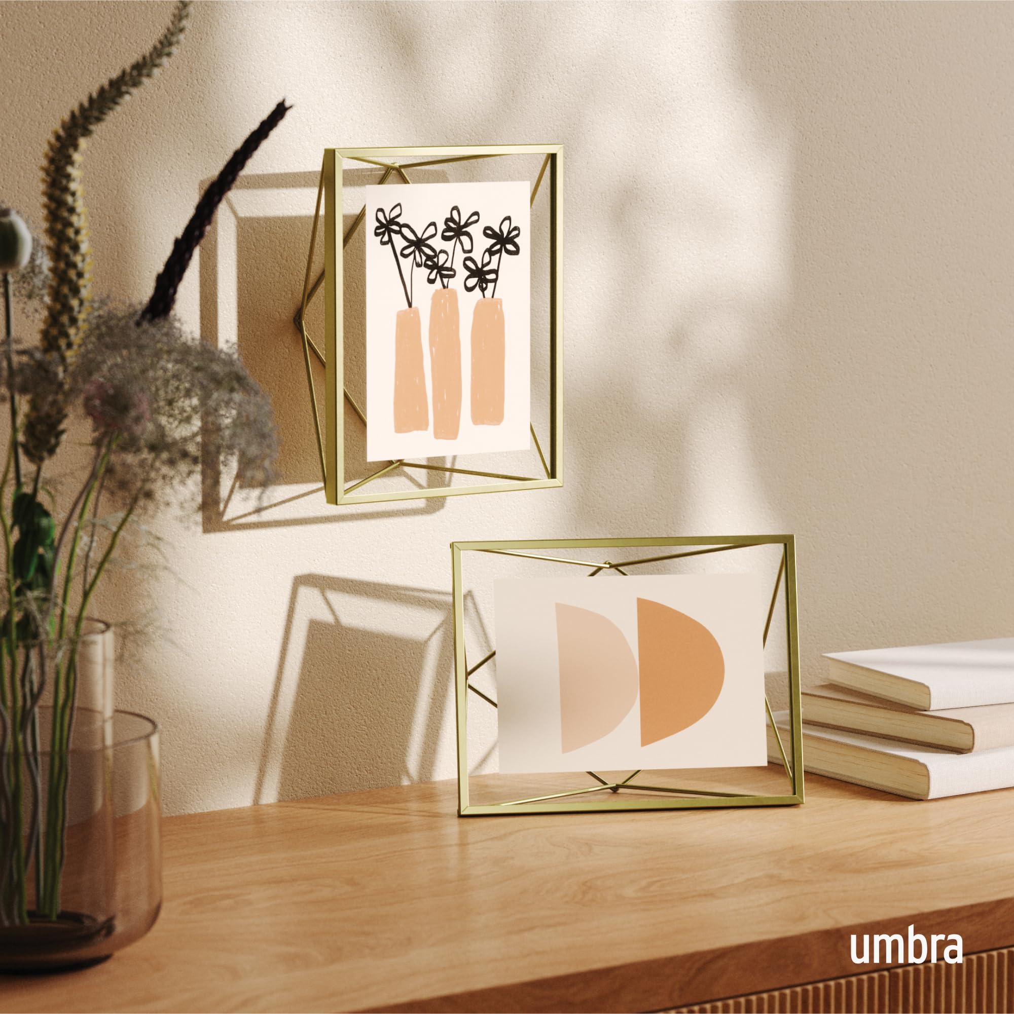 Umbra Prisma 8x10 Picture Frame, Metal Floating Wall or Desk Photo Display for Pictures, Art, Illustrations, and More, Brass