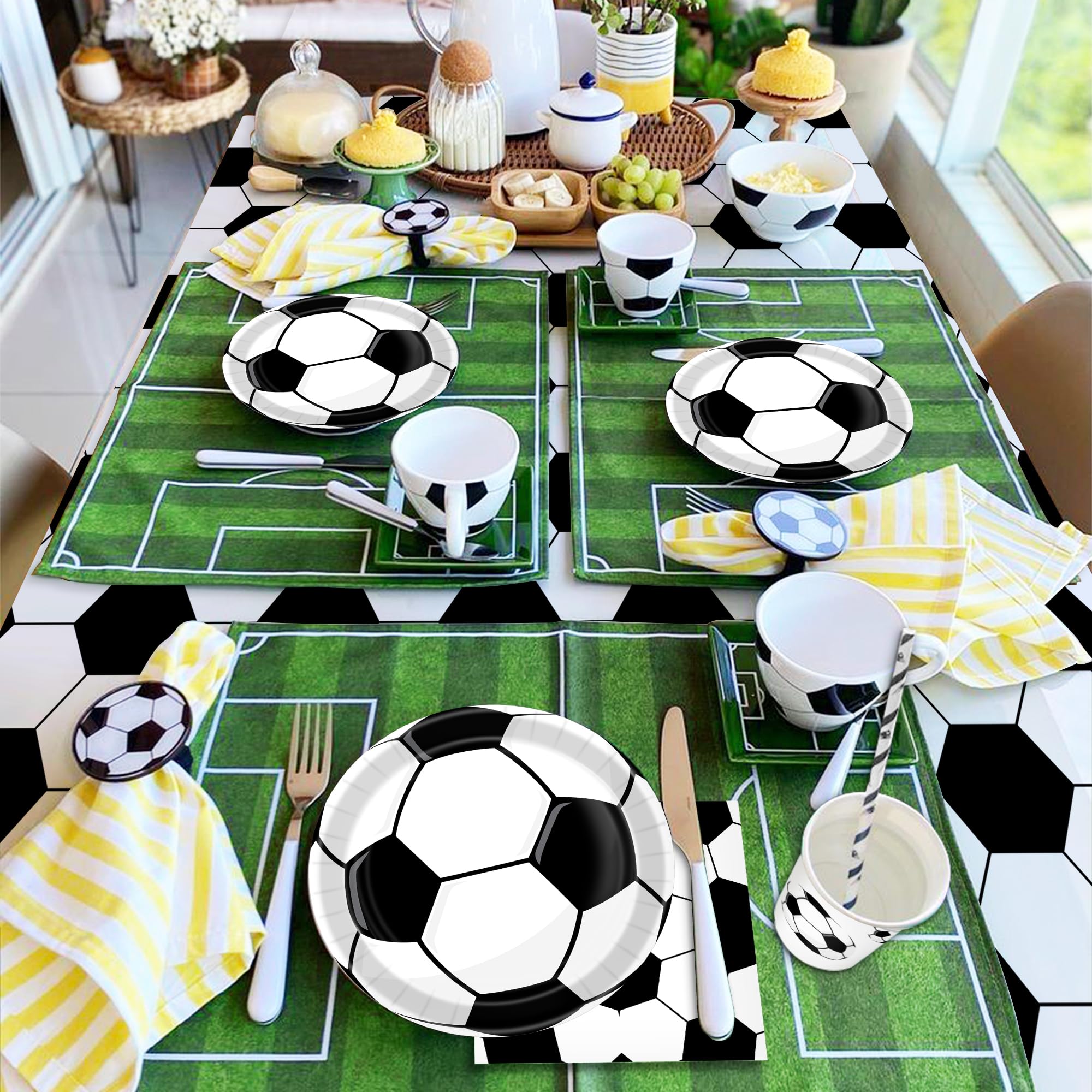 Sjjpdyy Soccer Party Decorations Soccer Party Supplies Tableware Set Includes Banner, Plates, Cups, Napkins, Tablecloth For Boys