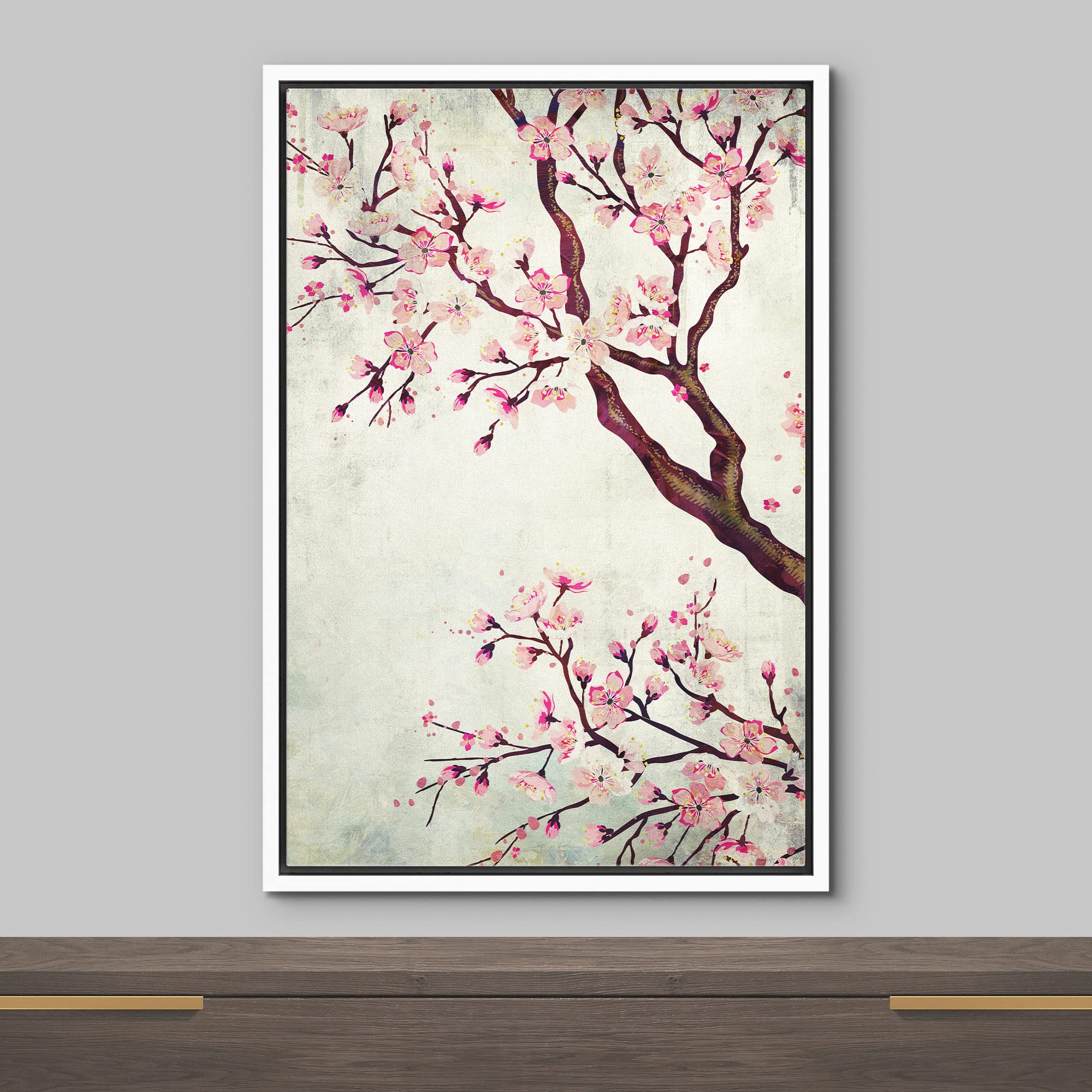 Wall26 Framed Canvas Wall Art - Watercolor Painting Style Cherry Blossom - Giclee Print Gallery Wrap Modern Home Art Ready To Ha