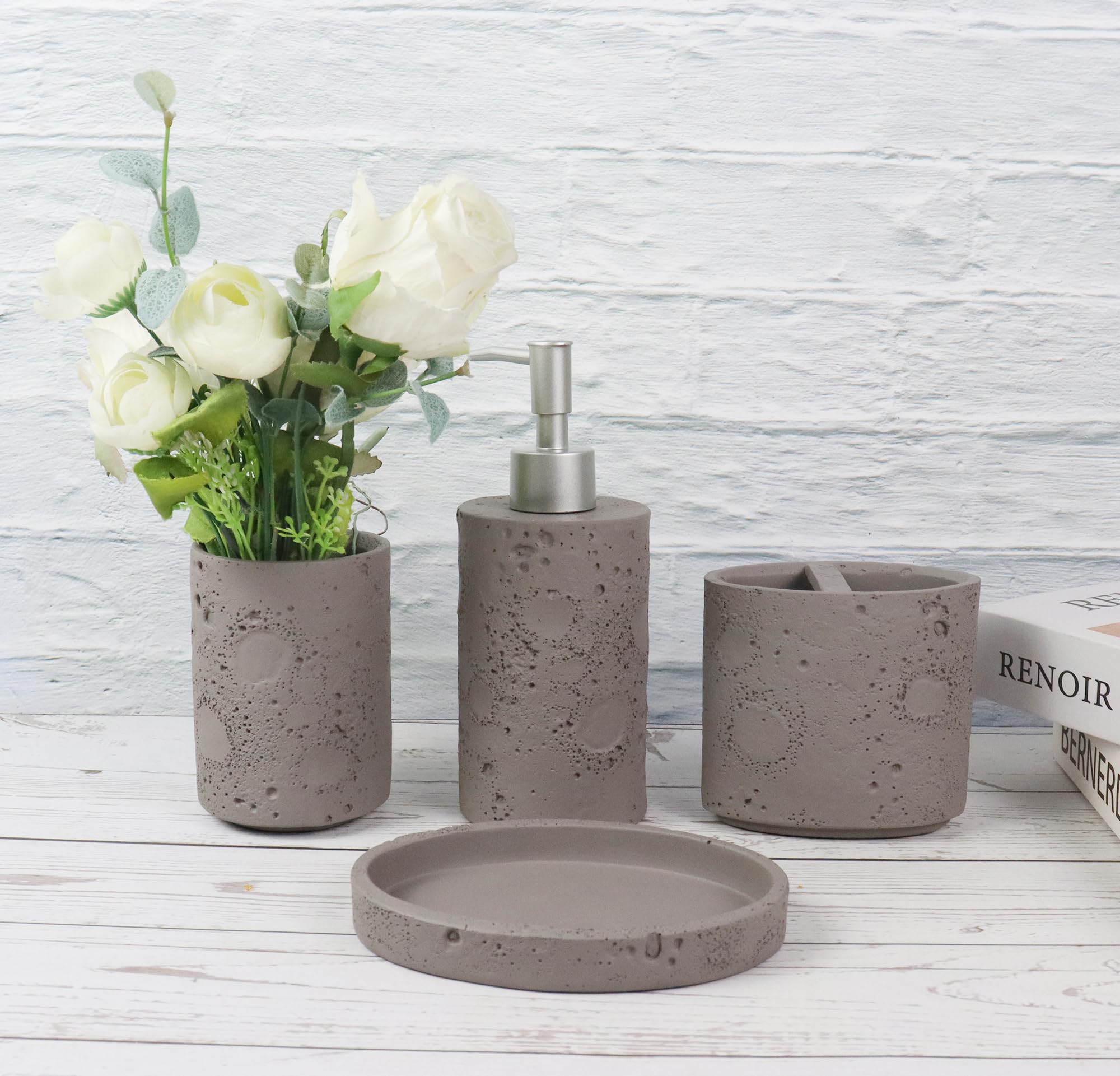 Hymmah Meteorites Bathroom Accessories Set,Farmhouse Bathroom Decor,4 Pcs Resin Gift Set Apartment Necessities, Contain Cotton S