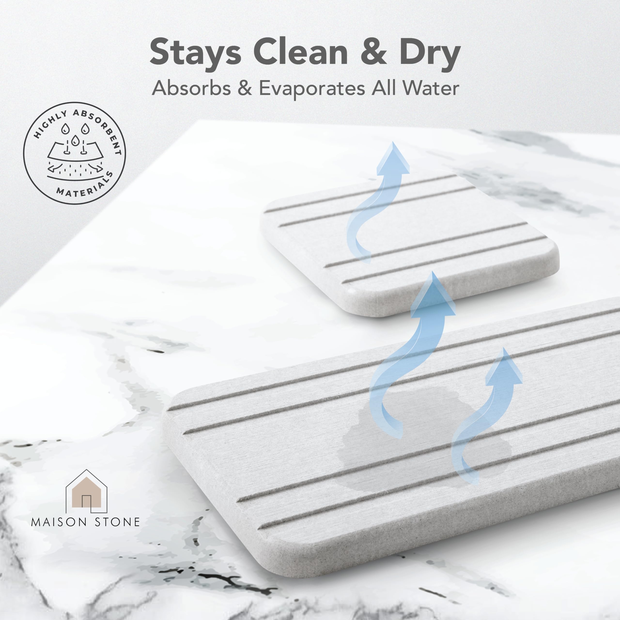 Maison Stone Bathroom Tray W/Bonus Vanity Tray. Absorbent Bathroom Trays For Counter. Multipurpose 8X4 Countertop Tray. Perfume