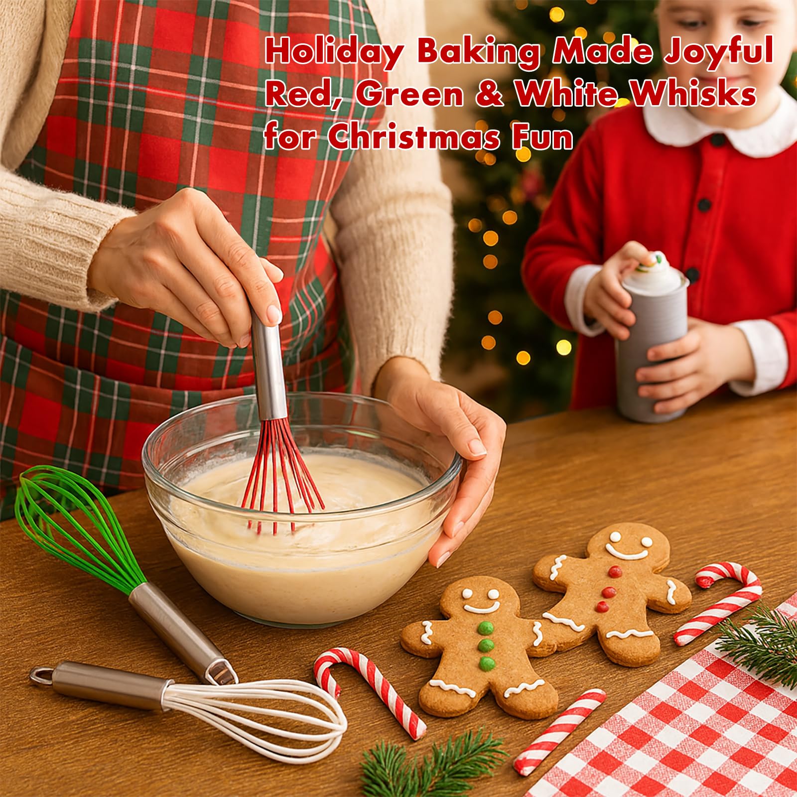 OYV Christmas Whisk Set - 3 Sizes (12   , 10   , 8   ) - Holiday Red, Green & White Stainless Steel Whisks for Baking, Cooking &