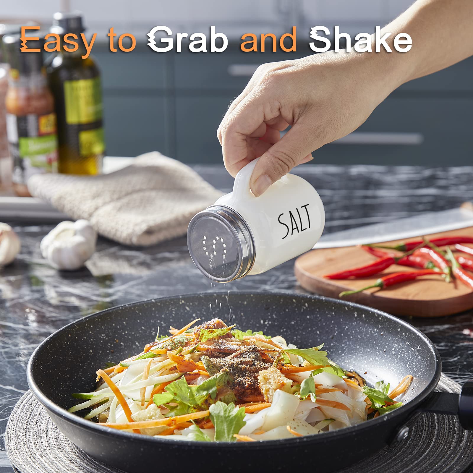 Salt And Pepper Shakers Set, Zosujo 4 Oz Cute Salt Pepper Shaker, Kitchen Decor For Home Restaurants Wedding, Glass Black White