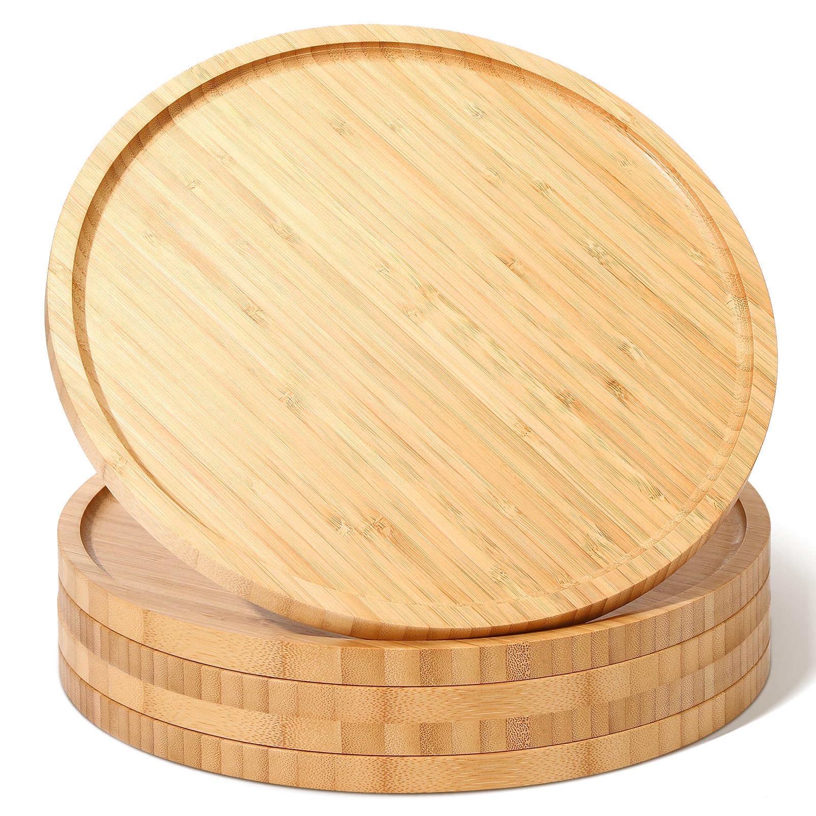 Meanplan 5 Pcs Round Bamboo Tray Wood Plates Round Charcuterie Board Round Serving Platter With Rim For Kitchen Fruit Bread Sala