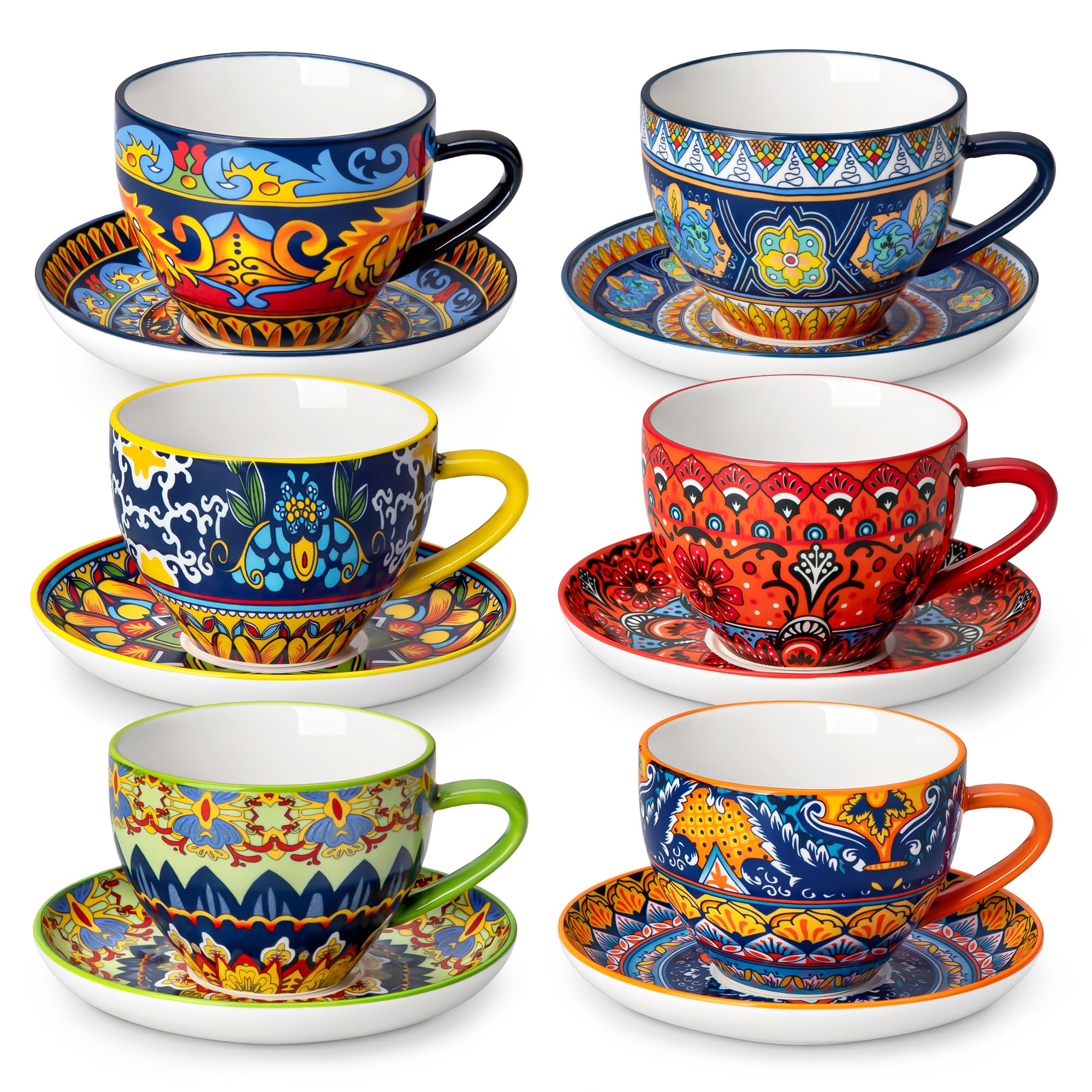 vancasso 8oz Bohemian Porcelain Cappuccino Cups, 6Piece Set, Leadfree
