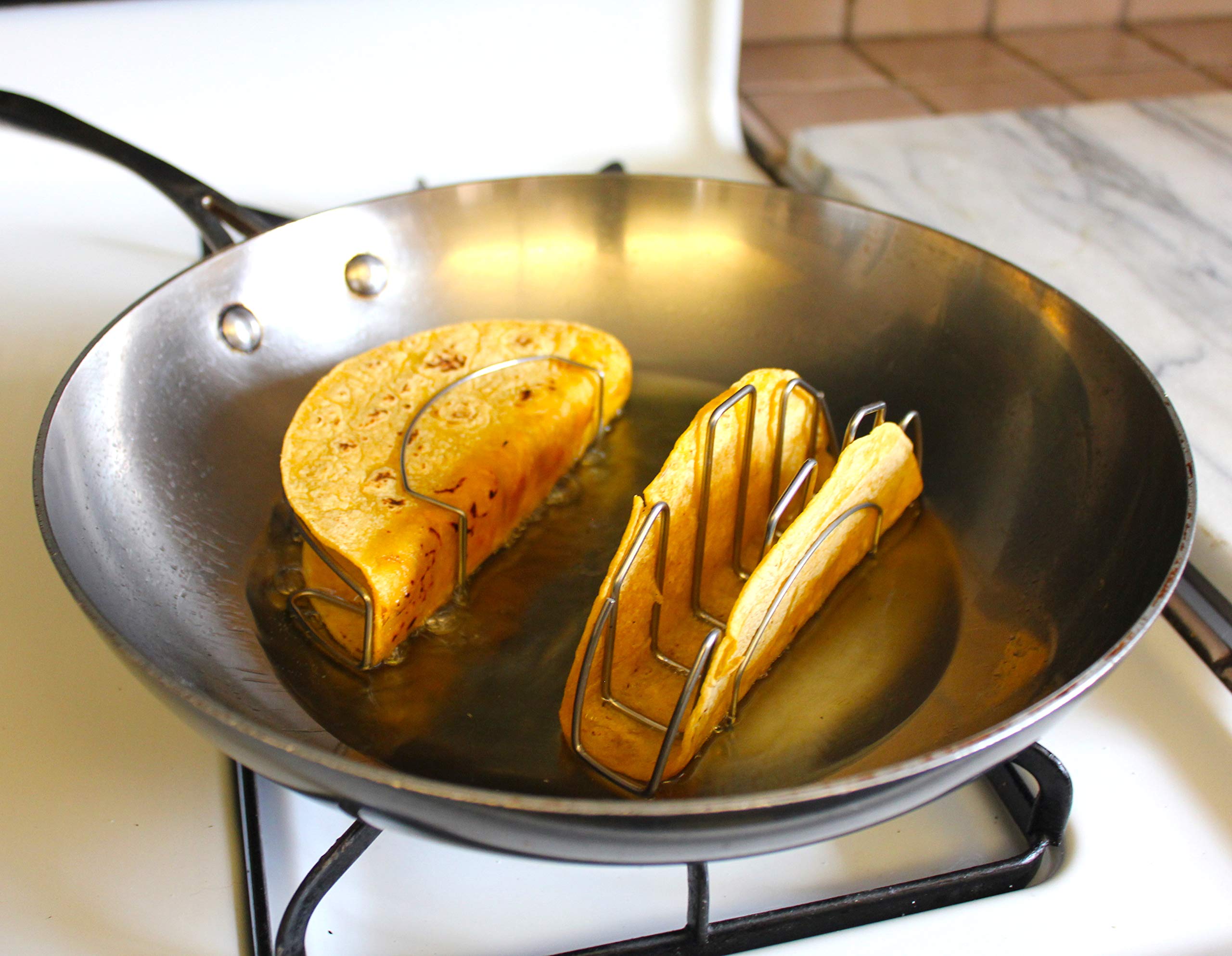 THE ORIGINAL MI TACO STAND Gives more crispy to the taco INSIDE & OUTSIDE while frying. AIR frying; or baking. Patented desig