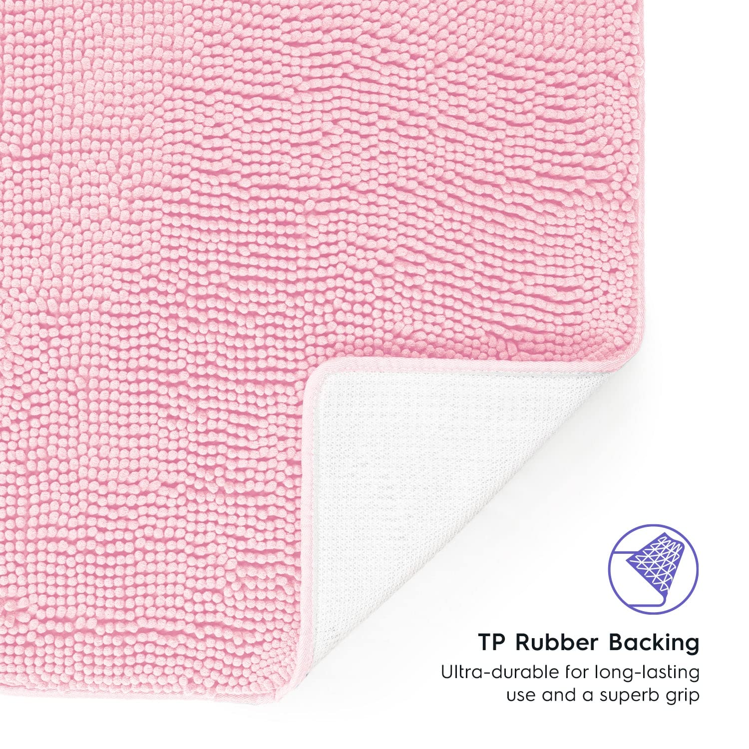 Tafts Bathroom Rug, Chenille, Low Pile, Non Slip, Light Pink, 21 X 47 Inches