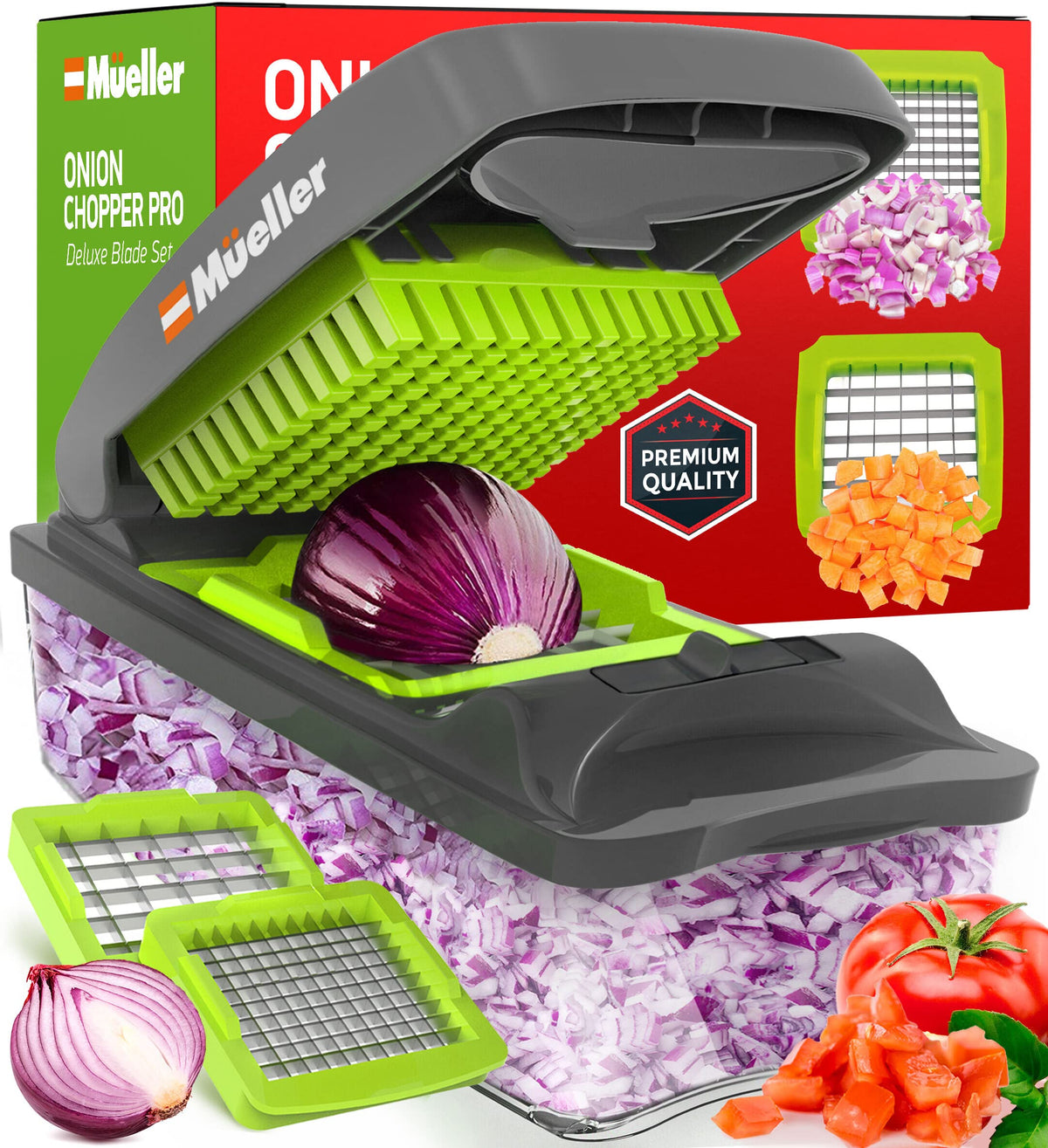 Mueller Pro Series Vegetable Chopper, 30% Heavier Duty Vegetable Slicer, Onion Chopper With Container - Strong Food Chopper, Sli