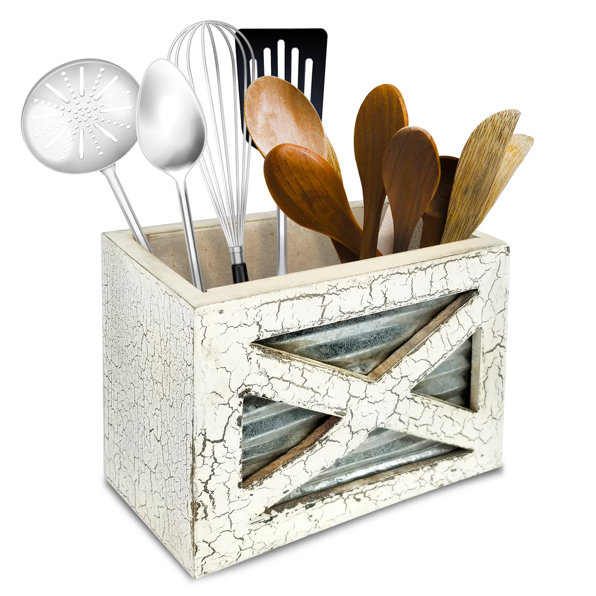 My Vintage Finds Rustic Utensill Holder Wooden Kitchen Farmhouse Utensil Holder For Countertop White