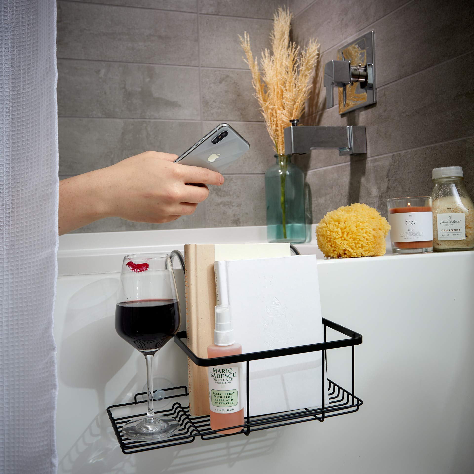 Idesign Metal Over The Bath Caddy Basket, The Everett Collection - 12.08    X 10.2    X 6.64   , Matte Black