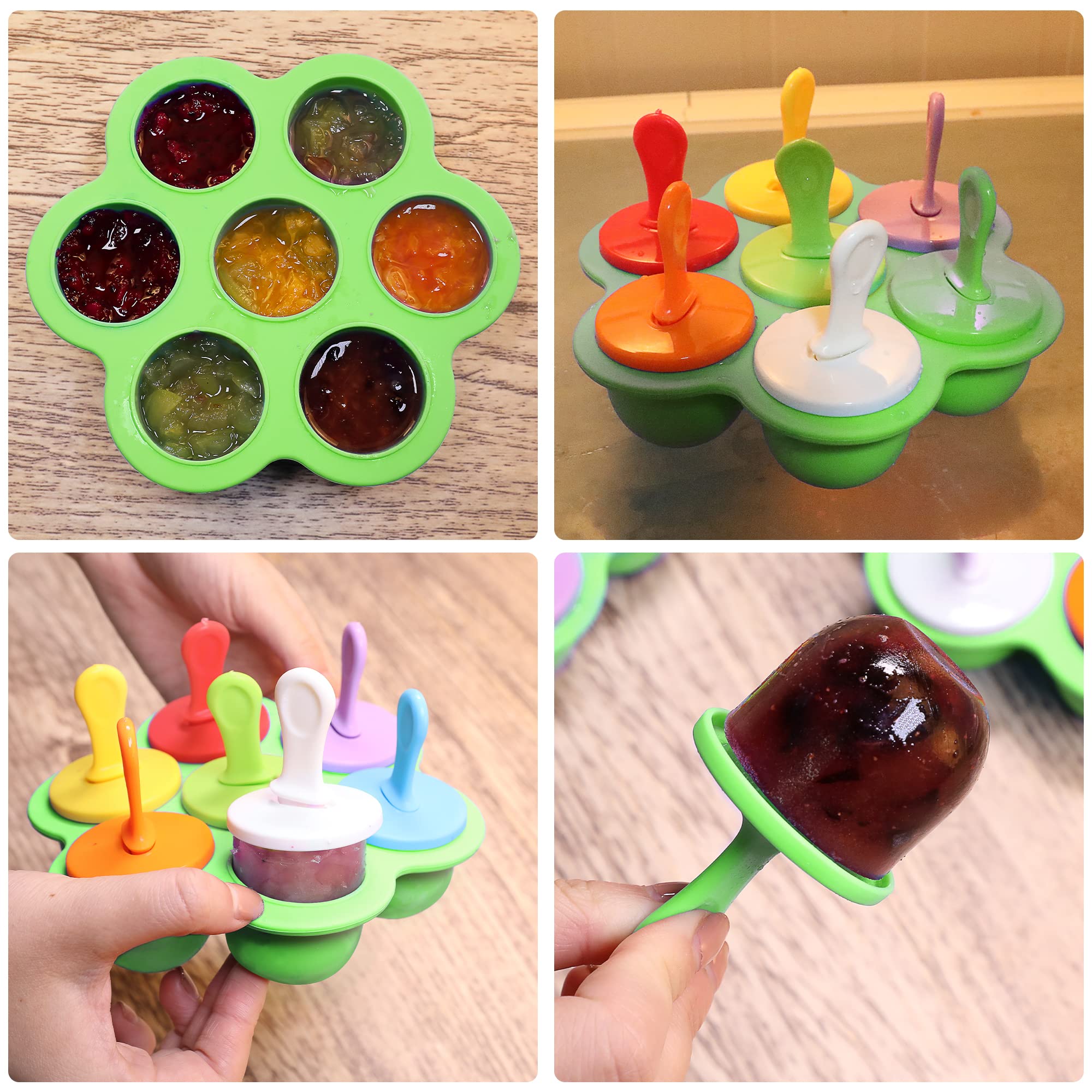 Silicone Popsicle Molds 7-Cavity Diy Ice Pop Mold With Colorful Sticks For Egg Biting Ice Cream Molds Baby Food Storage Containe