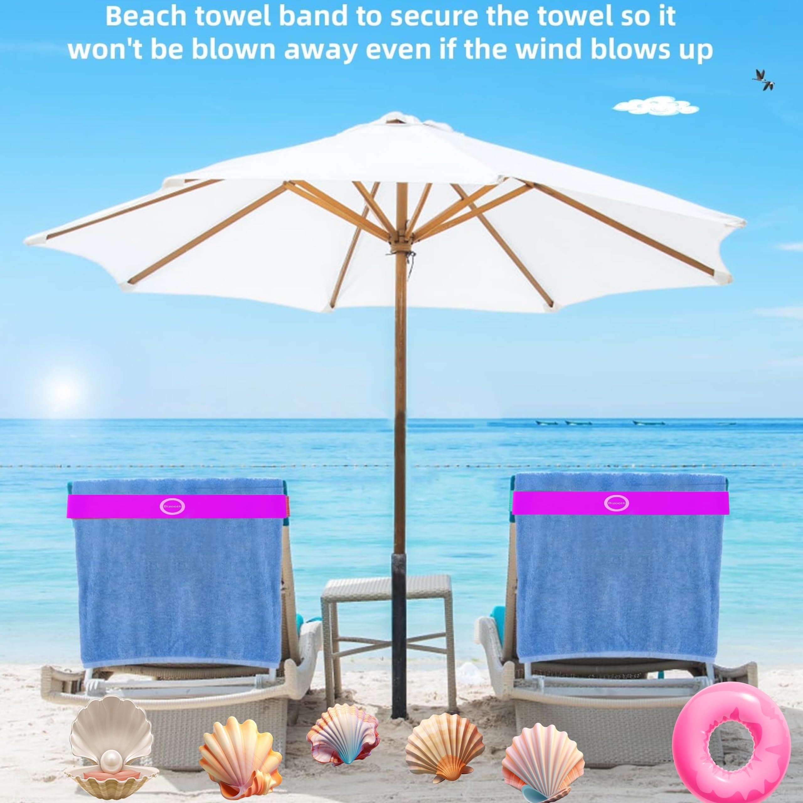 Bizooth 6 Pack Beach Towel Bands,Beach Chair, Pool Chairs & Cruise Ship Essentials,Windproof Towel Holder Cruise Bands For Towel
