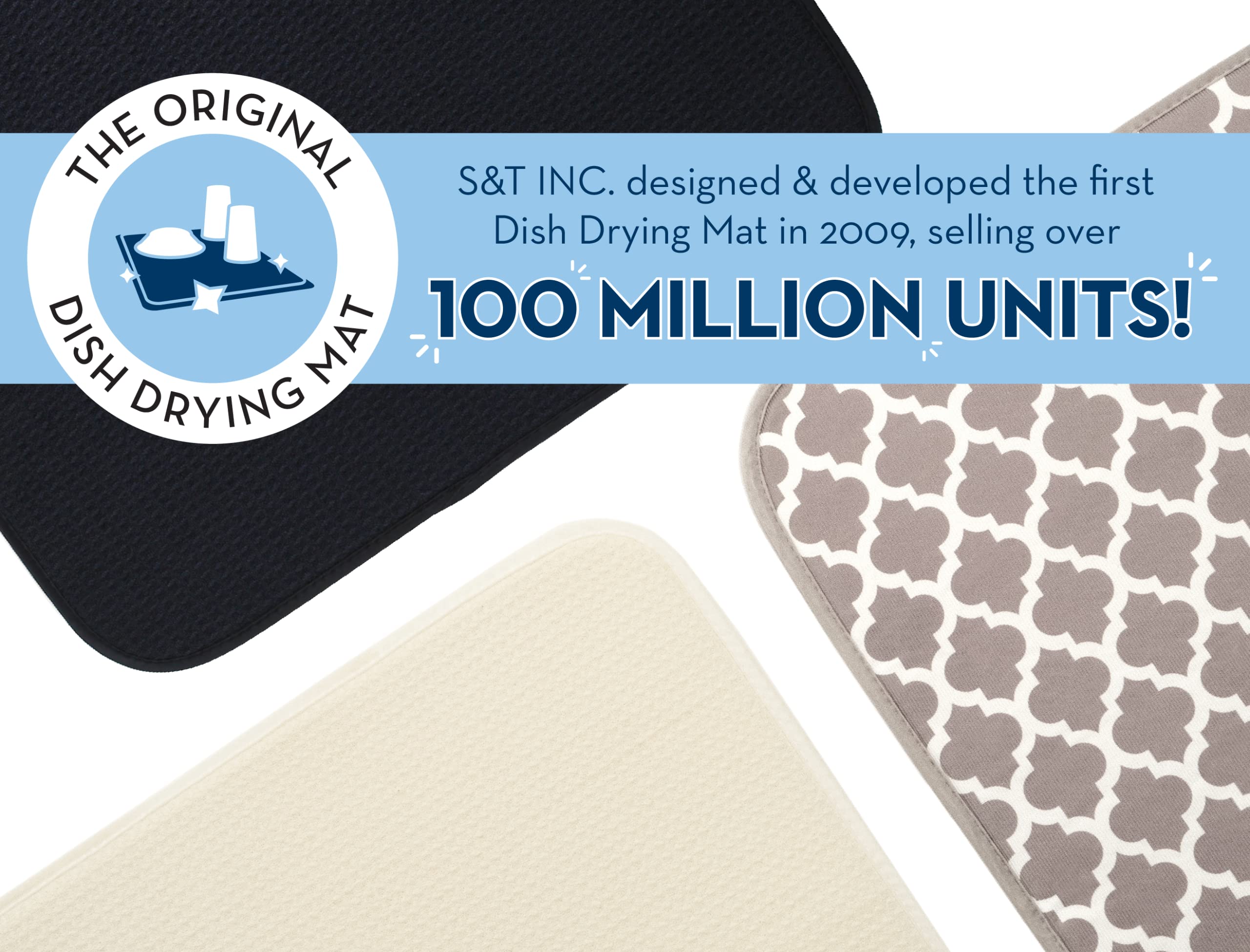 S&T Inc. Dish Drying Mat For Kitchen, Absorbent, Reversible Microfiber Dish Mat, 16 Inch X 18 Inch, Slate Trellis