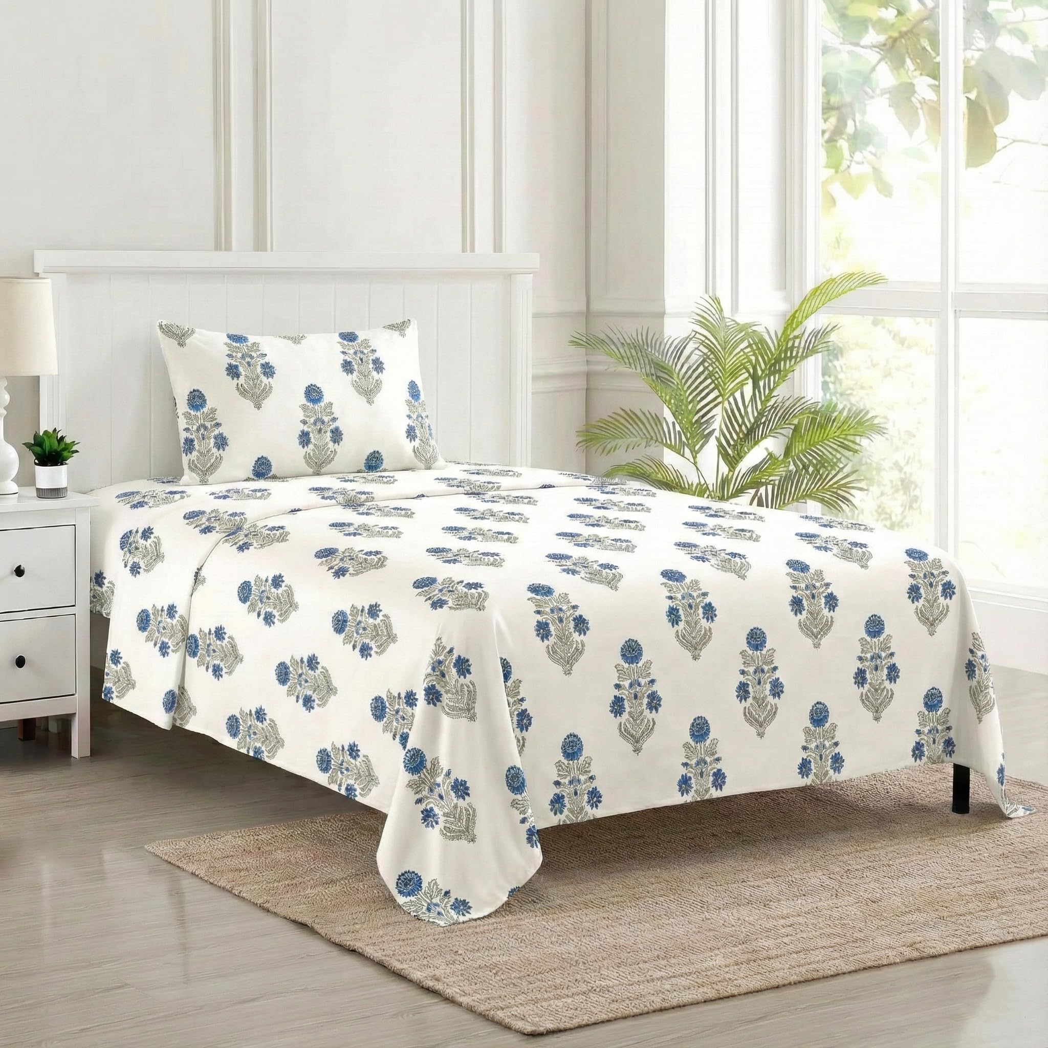 Trance Home Linen 180 Tc 100% Cotton Printed Single Flat Bedsheet| Breathable And Skin Friendly Bedsheet With 1 Pillow Cove (60X
