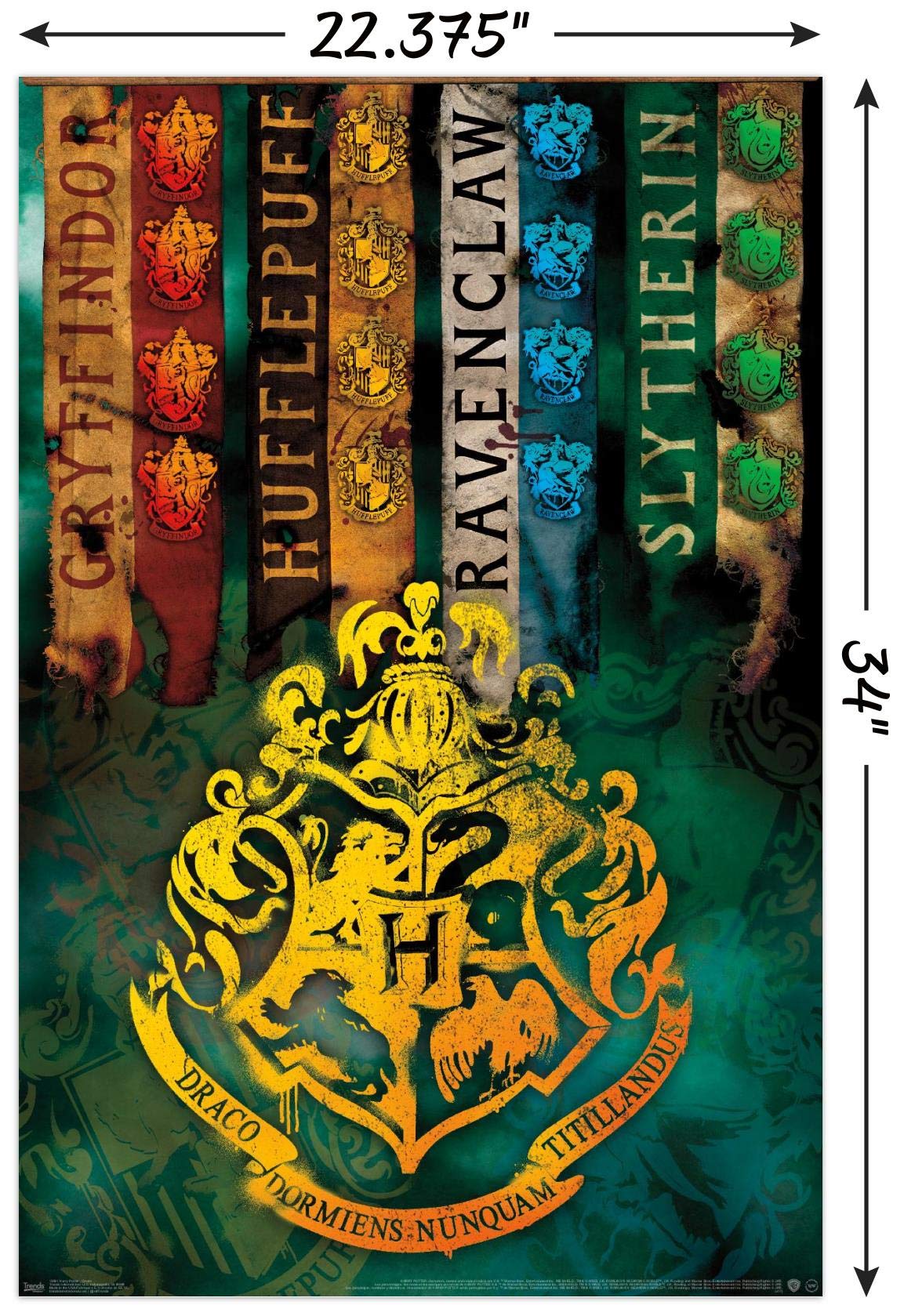 Trends International The Wizarding World: Harry Potter - House Crests Wall Poster, 22.375'' X 34'', Unframed Version