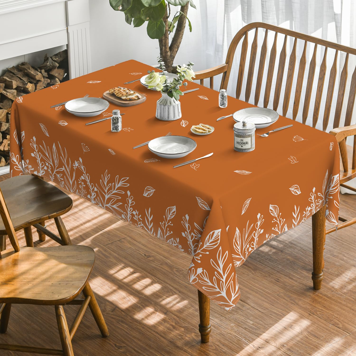 Horaldaily Fall Tablecloth 60x140 Inch Rectangular, Thanksgiving Autumn Harvest Orange Wild Flowers Table Cover for Party Picnic
