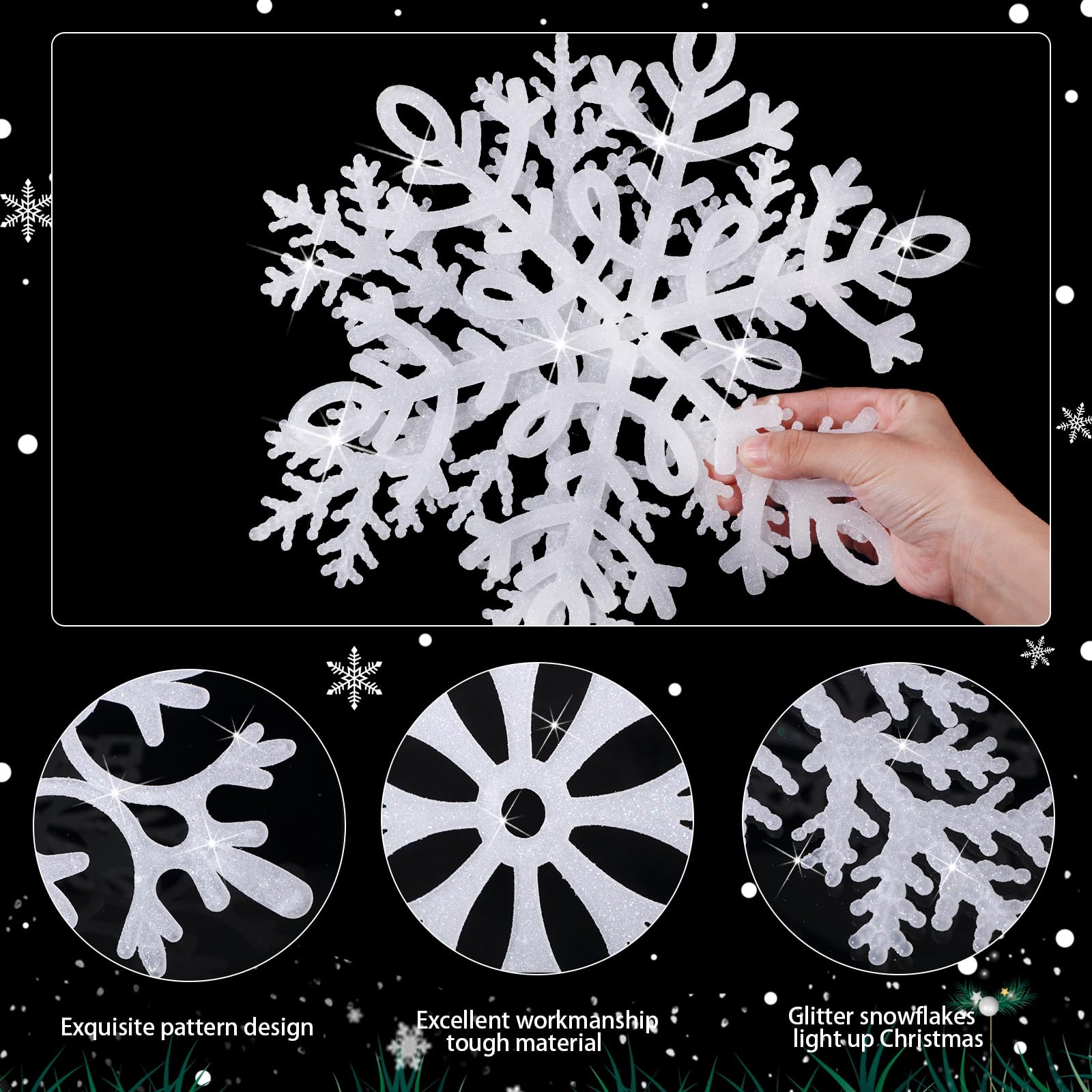 Sratte 24 Pcs 16 Inch Large Snowflake Ornaments,Giant Glitter Decorative Hanging Snowflakes,6 Designs Christmas Decorative Hangi