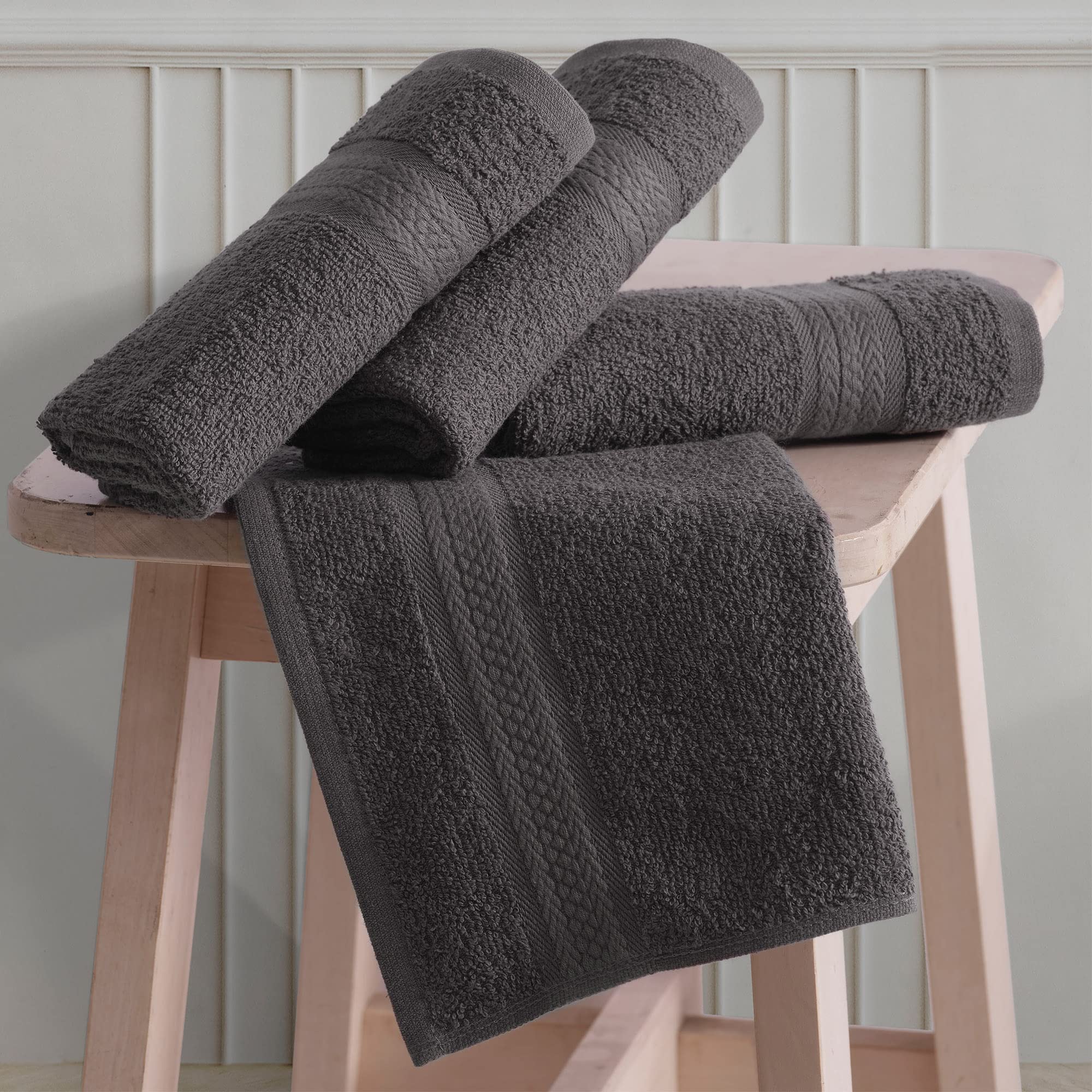 REGAL RUBY 4 Pieces Grey Washcloths Bath Linen Set Quick-Dry  Highly Absorbent  Soft Feel Towels  Premium Quality Flannel Face Cloths