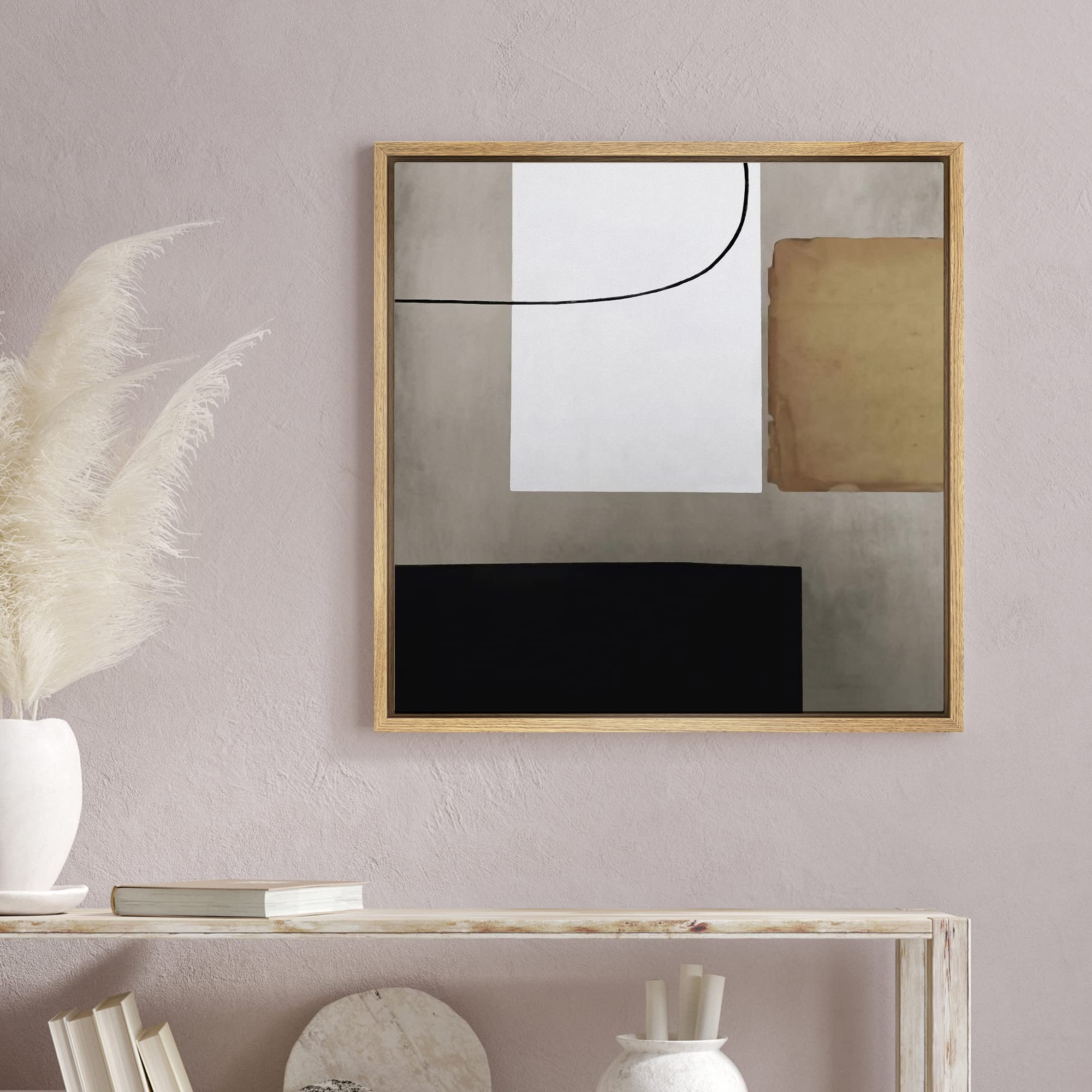 Signwin Framed Canvas Print Wall Art White, Tan & Black Industrial Color Blocks Abstract Shapes Illustrations Modern Art Alterna