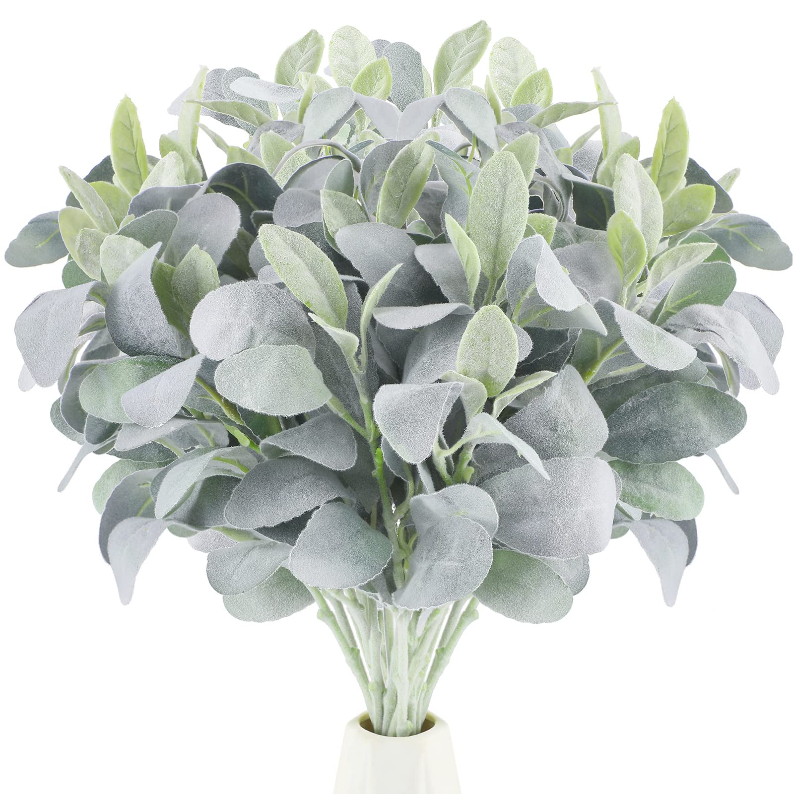 Jexine 15 Pcs Artificial Lambs Ear Greenery Stems Faux Branches for Weddings Bouquets Picks Rustic Wedding Centerpiece Artificia