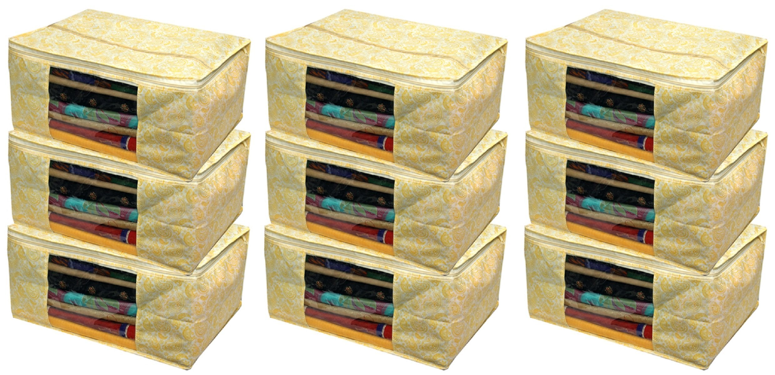 Kuber Industries Non Woven Saree Organiser/Regular Cloth Organiser/Wardrobe Organiser Set Of 9 Pcs (Gold Print) CodeGl24