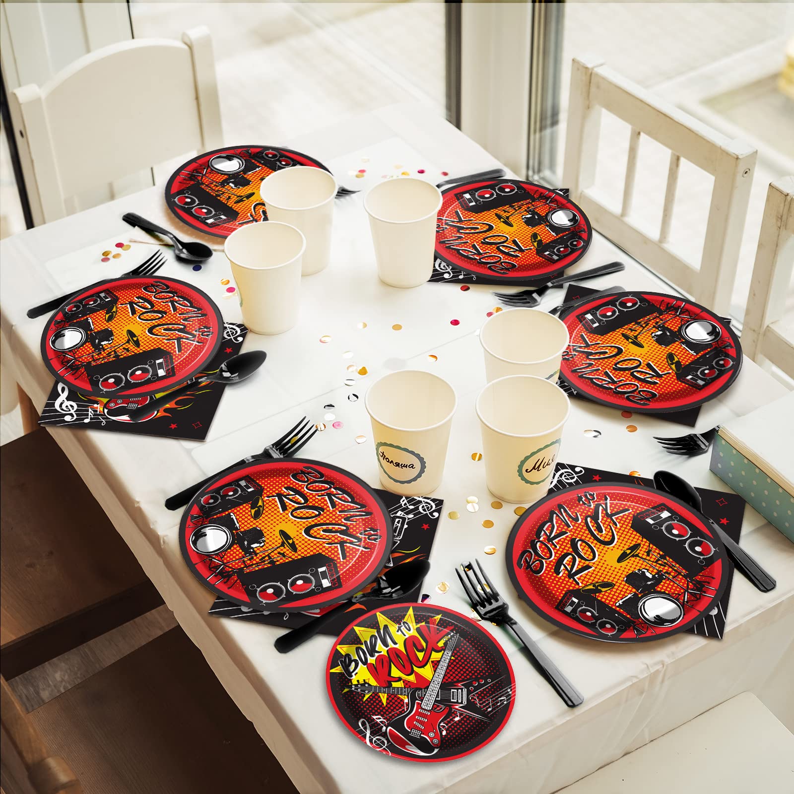 gisgfim 96 Pcs Music Party Supplies Paper Plates Napkins Tableware Set Music Theme Party Birthday Decorations Favors Serves 24