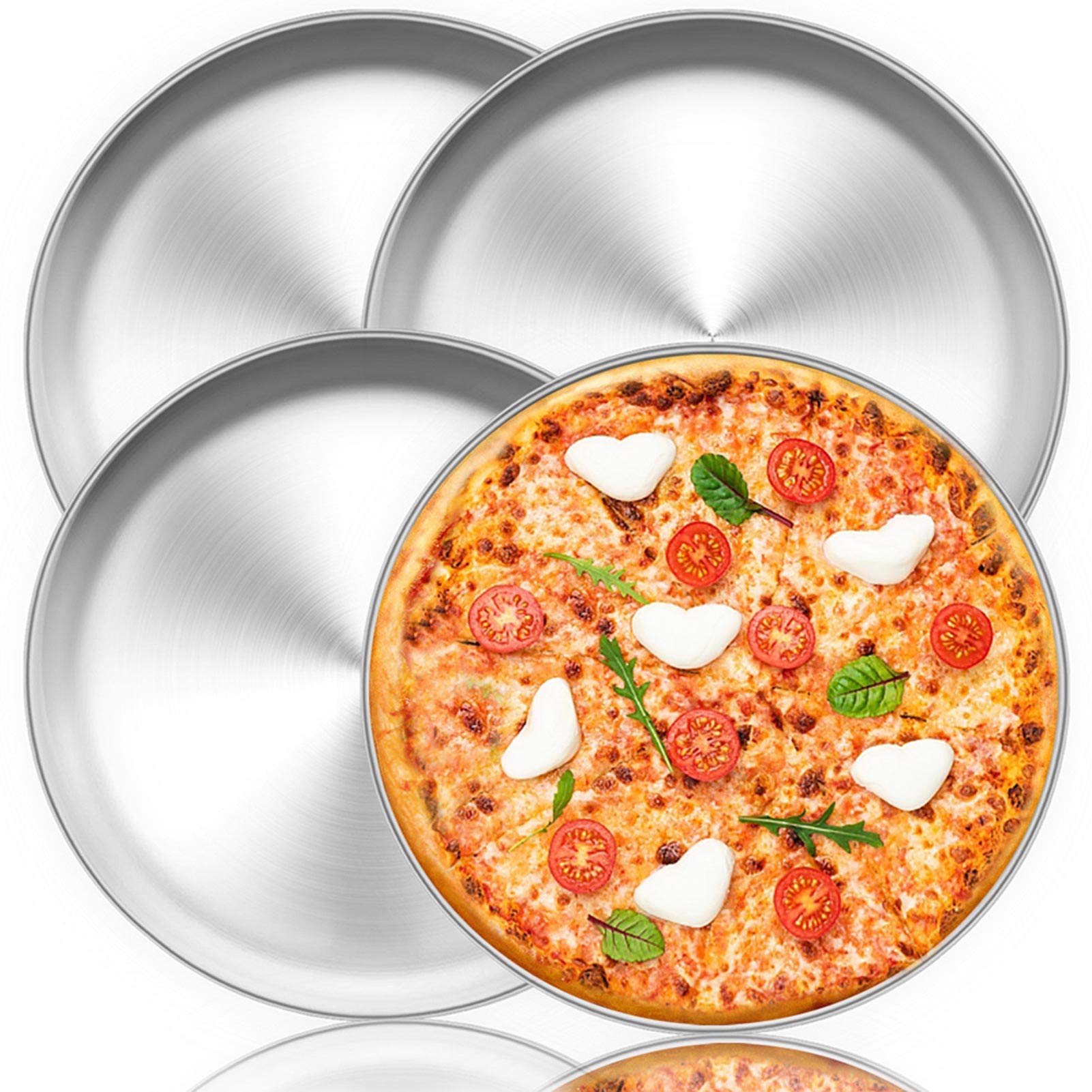 Teamfar Pizza Pan, 12 Inch Pizza Pan Set Round Pizza Oven Baking Pans Tray Stainless Steel For Home Restaurant Party, Healthy &
