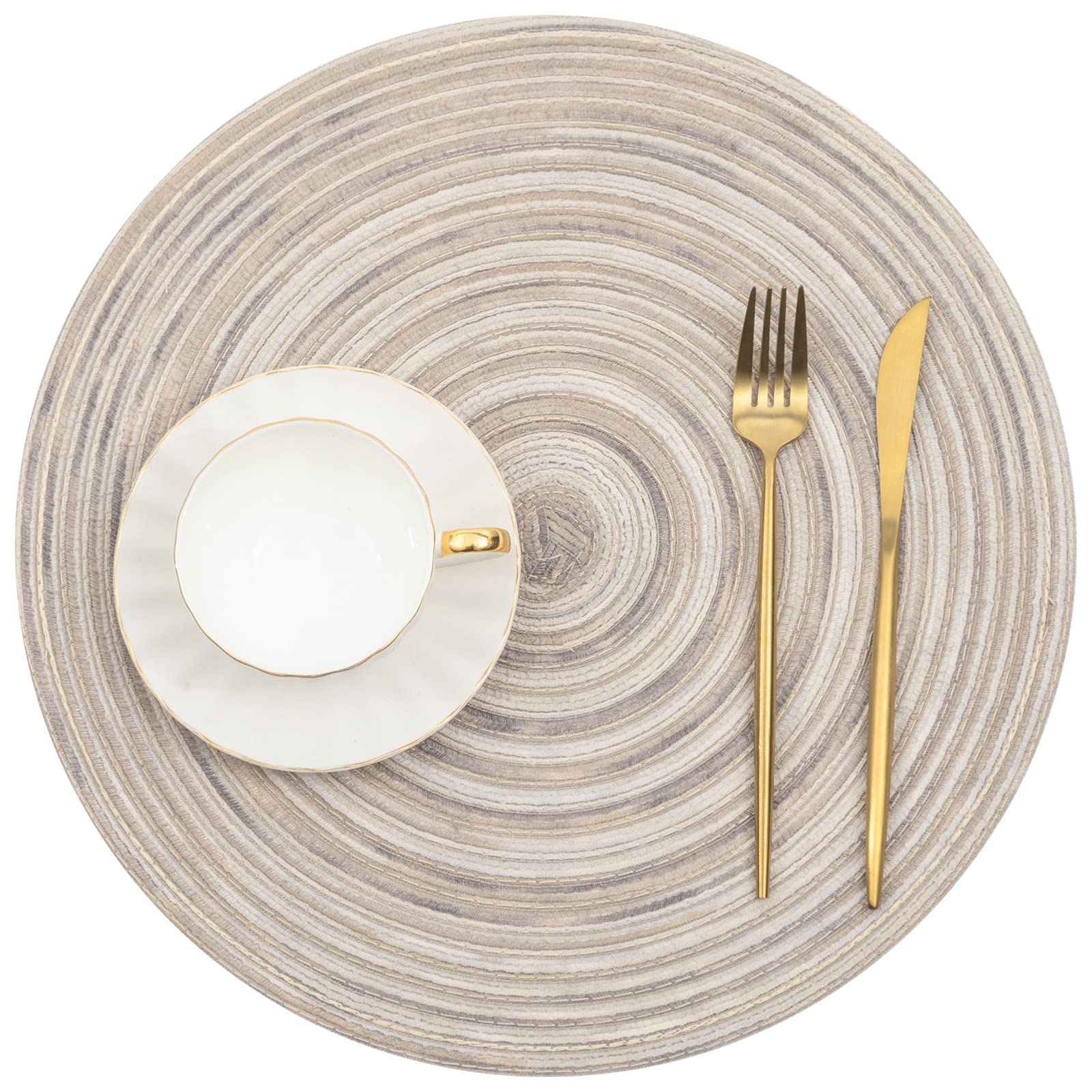 Shacos Round Braided Placemats 15 Inch Set Of 4 Variegated Washable Kitchen Table Placemats For Home Wedding Party (Rainbow Gray