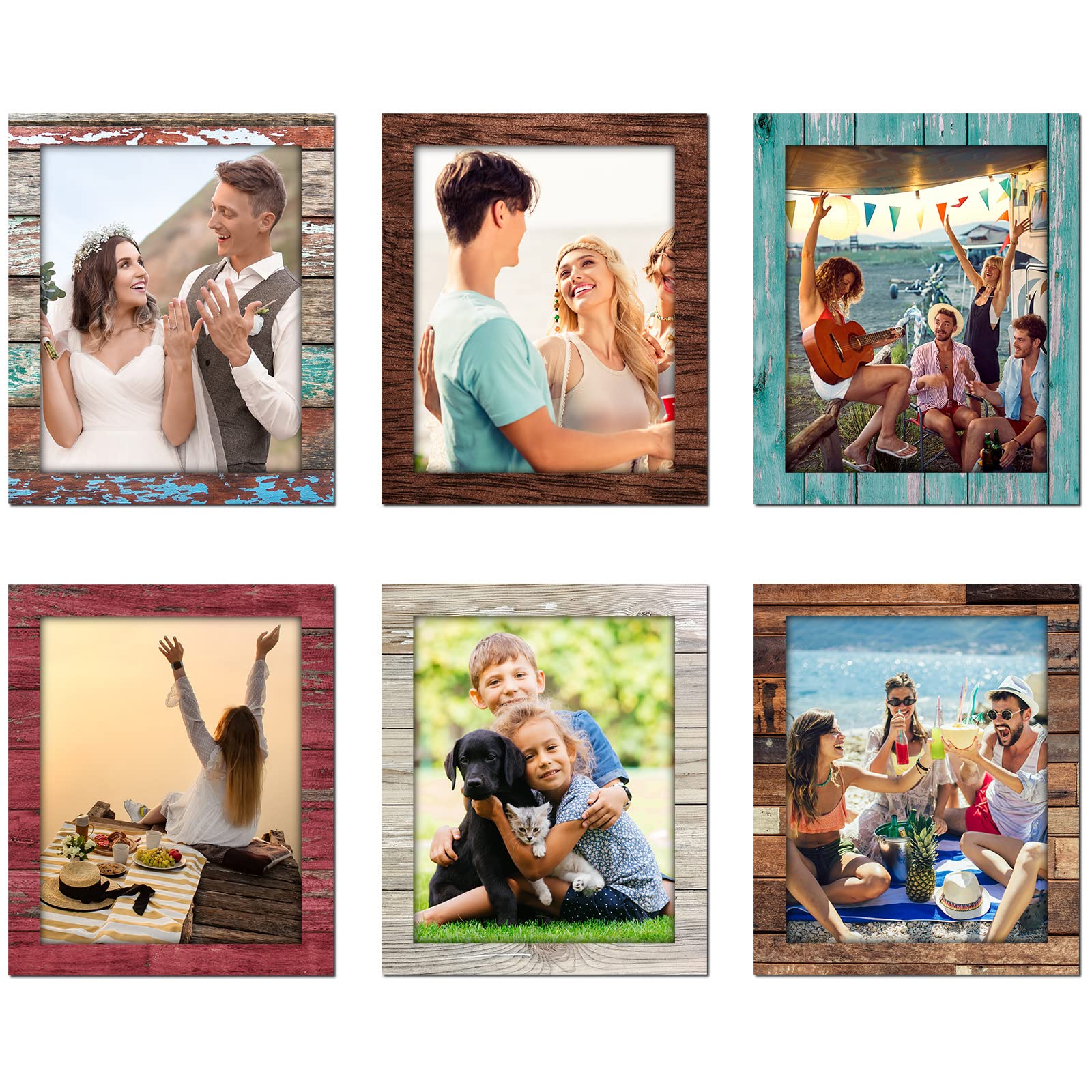 Tatuo 6 Pack 5x7 Magnetic Picture Frames Rustic Distressed Farmhouse Wood Pattern Fridge Picture Frame Magnets for Christmas Ref