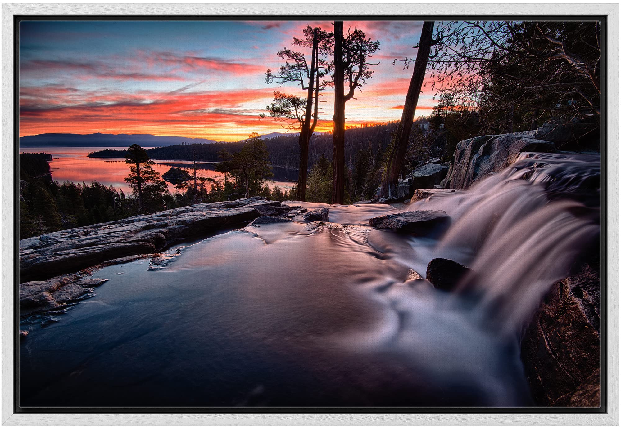 Wall26 Framed Canvas Print Wall Art Water Rushes Over Lake At Sunset Nature Wilderness Photography Modern Rustic Scenic Relax/Ca