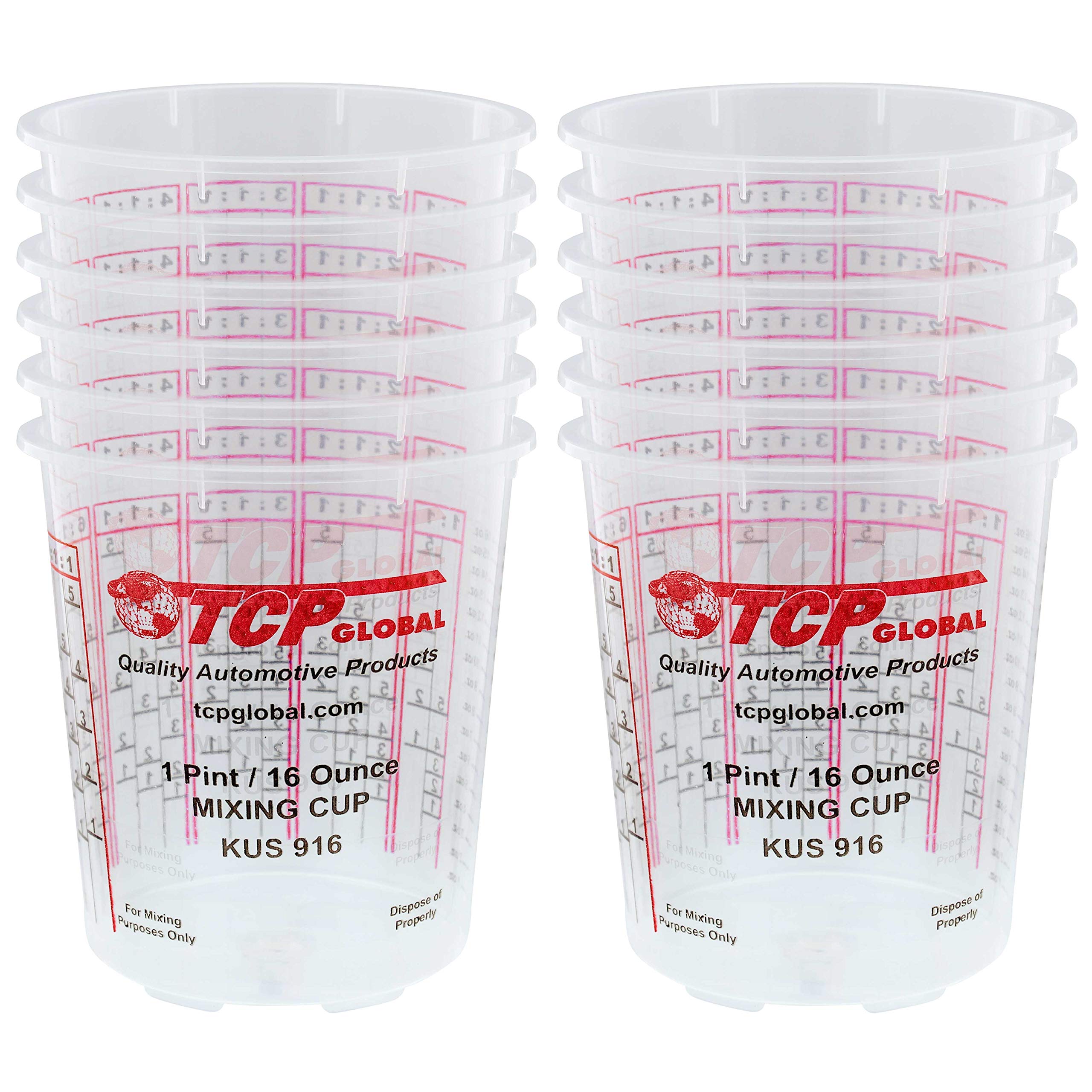 Custom Shop - Pack Of 12 Each - 16 Ounce Paint Mixing Cups - 1 Pint - Cups Have Calibrated Mixing Ratios On Side Of Cup