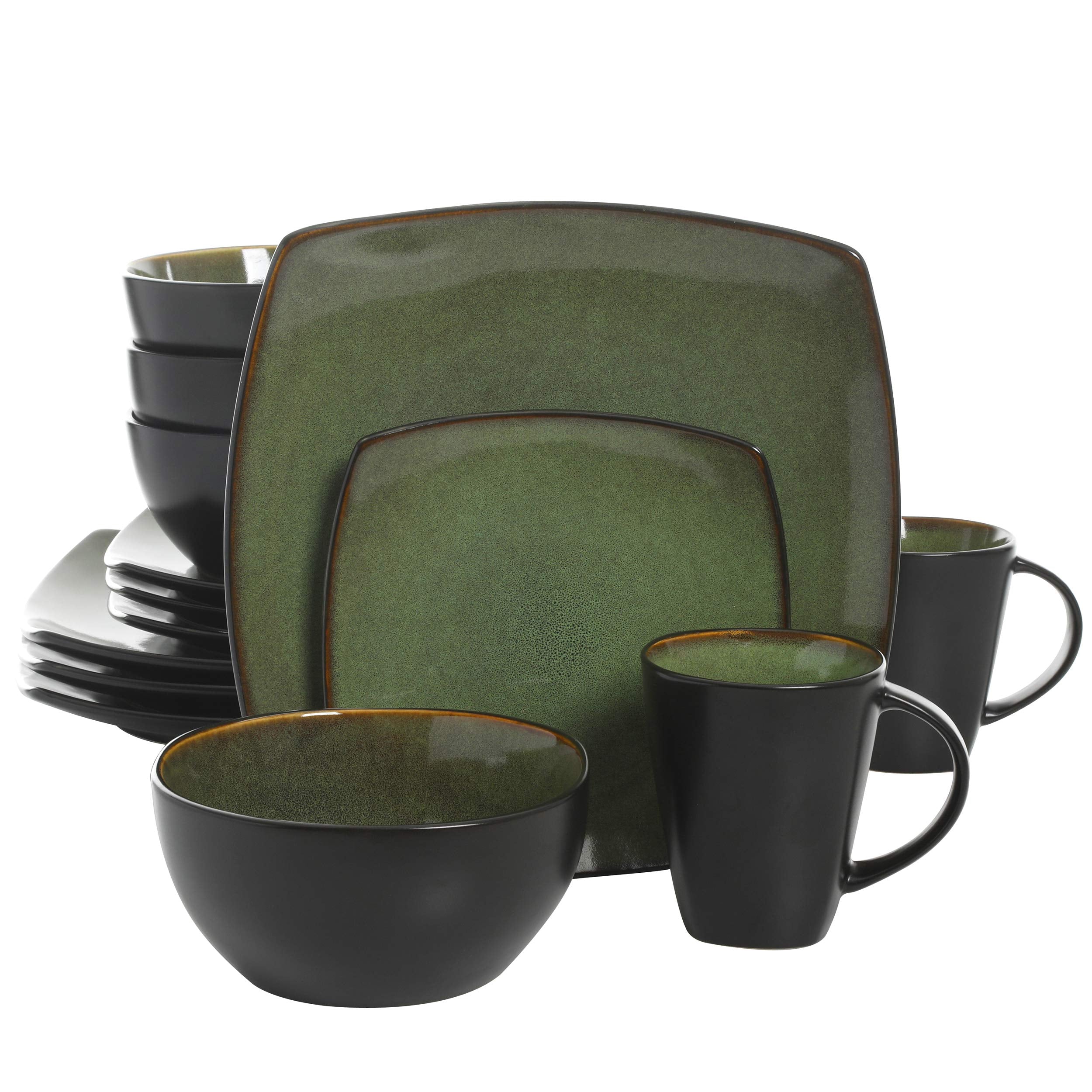 Gibson 99811.16R Dinnerware set, Soho Square, Green, Service for 4 (16pc)