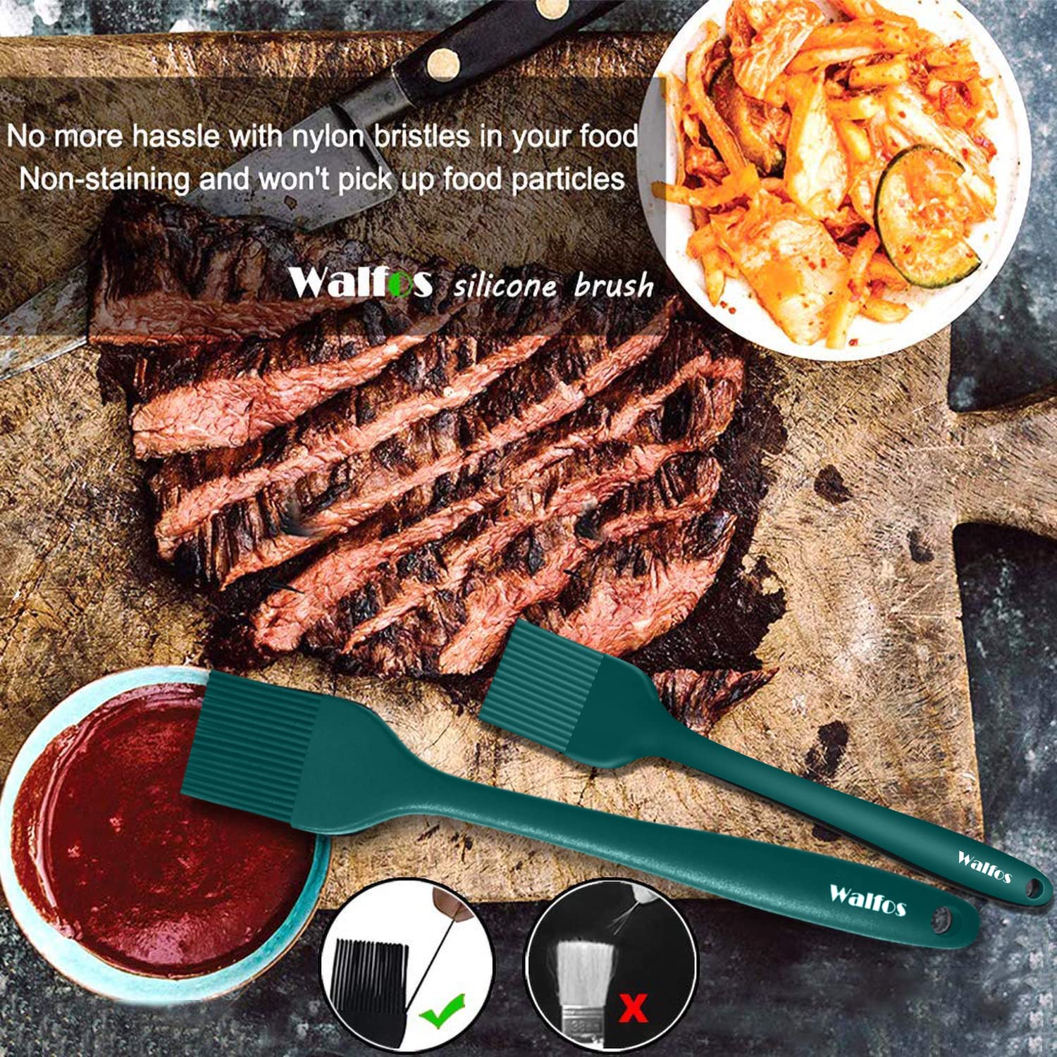 Walfos Silicone Basting Pastry Brush  2 Size (Large and Small) Pastry Brush Set  Perfect for BBQ Grill Kitchen Cooking  BPA Free and Dishwasher Safe  2 Pcs (Ink Green)