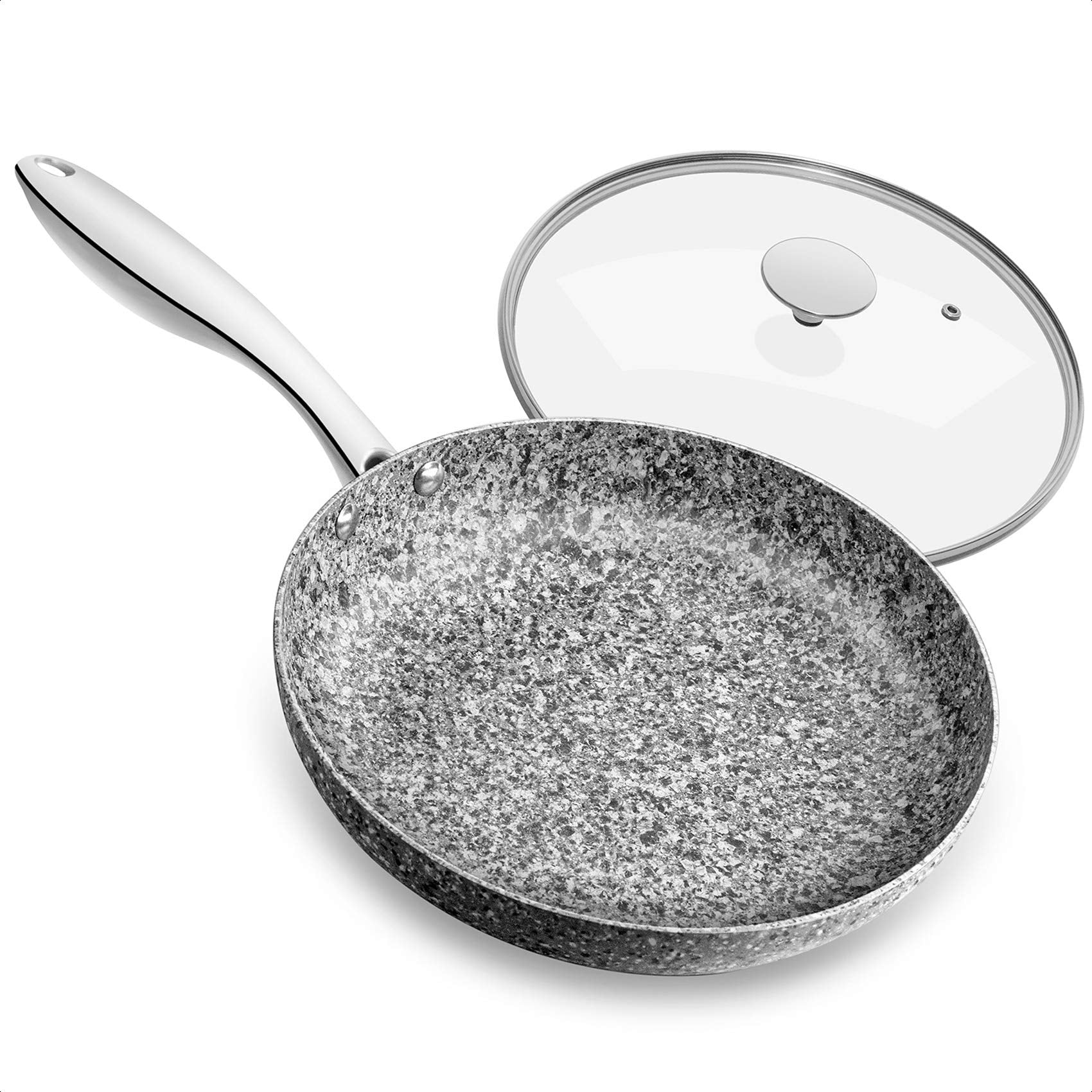 Michelangelo 8 Inch Frying Pan With Lid, Ultra Nonstick Small Frying Pan With Stone Interior, Granite Frying Pan 8 Inch Nonstick