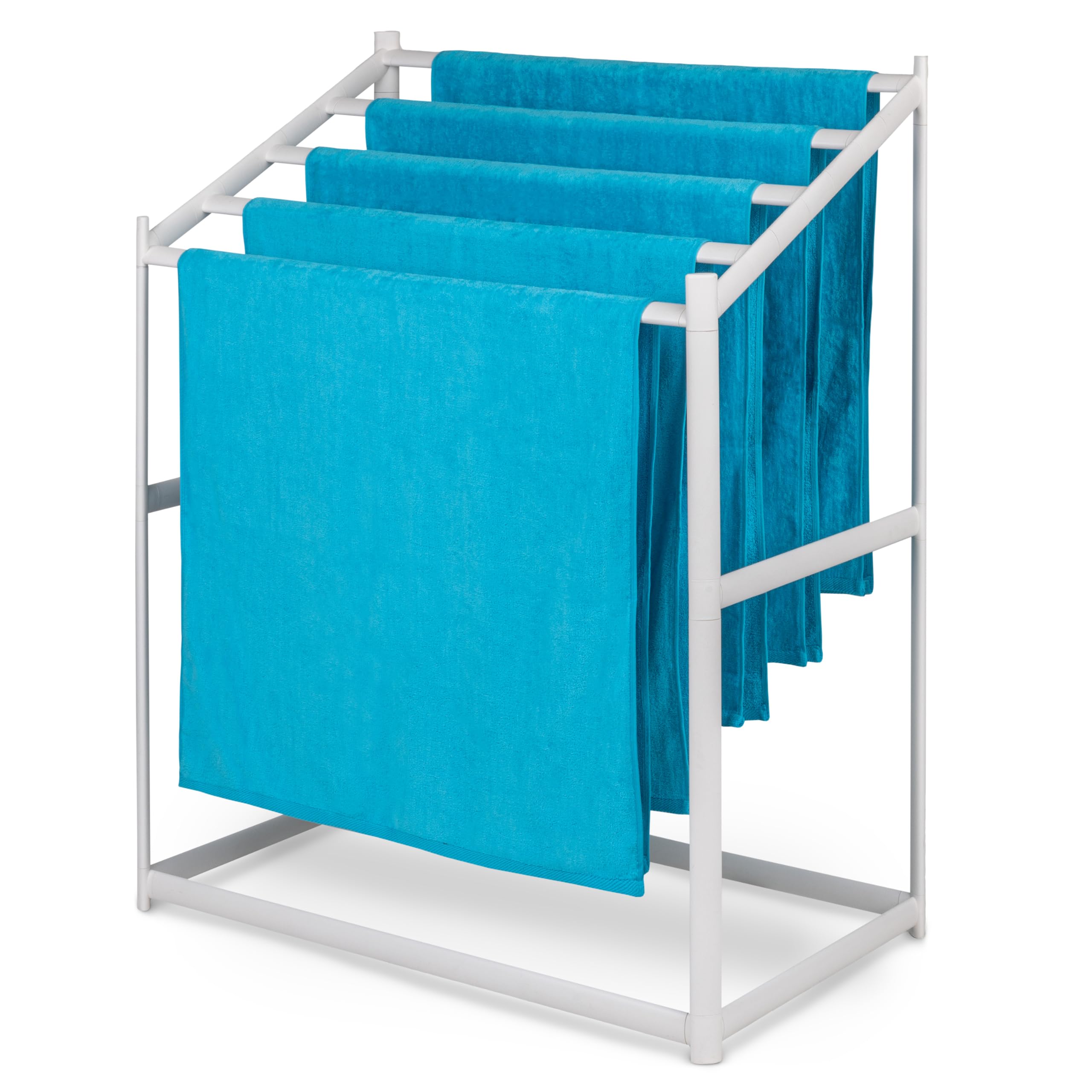 GoSports Towel Rack for Pool & Hot Tub Accessories - 5-Tier Modern Design - Free-Standing PVC Towel Storage & Drying Stand