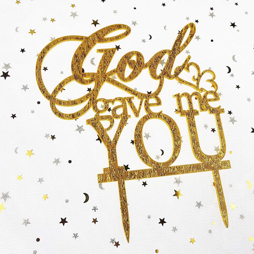 God Gave Me You Wedding Cake Topper for Wedding/Engagement/Marriage Party Decorations (Gold Glitter Acrylic)