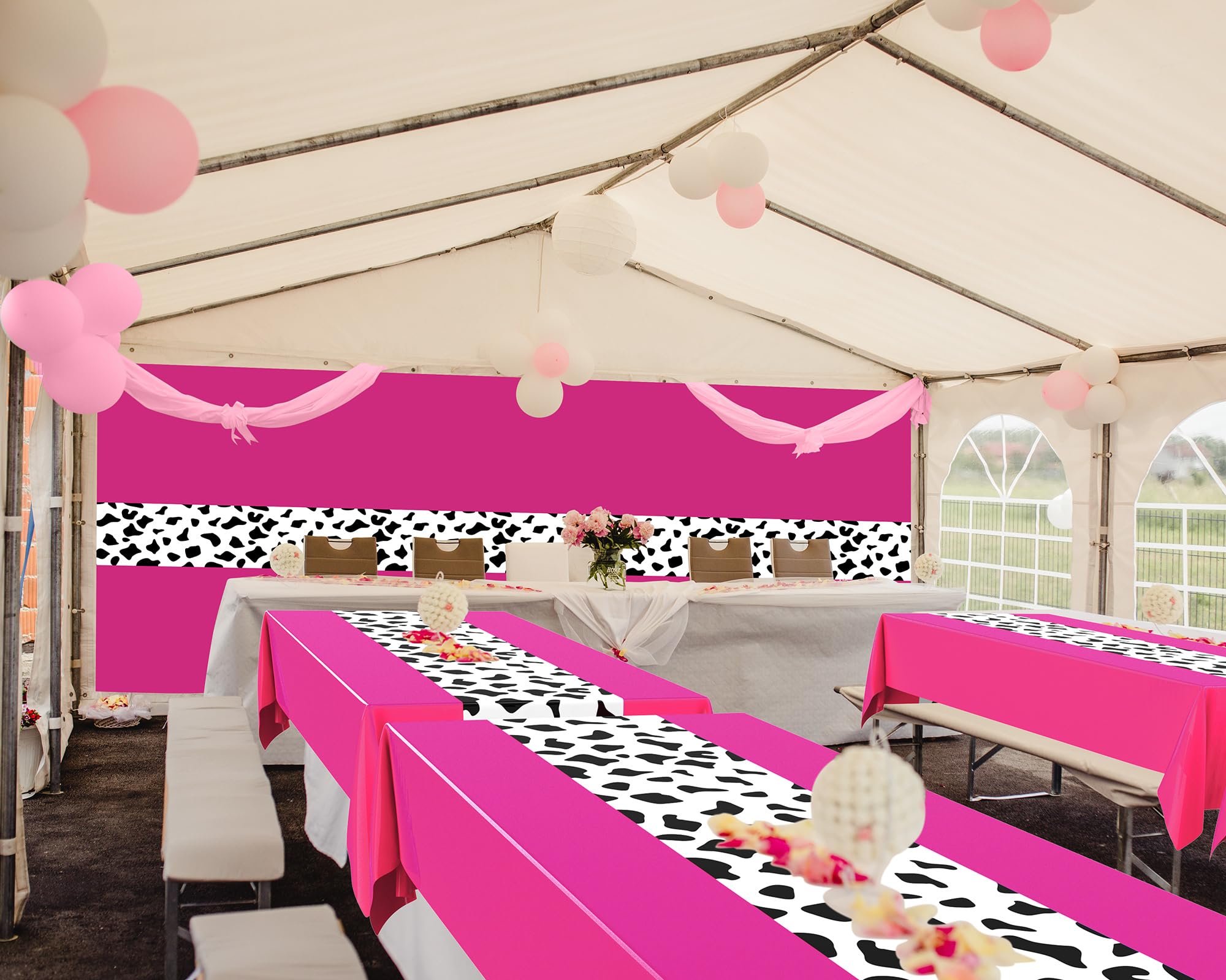 Remagr 8 Pcs 54 x 108 Inch Cow Print Tablecloth Party Decor Western Table Runner Cowboy Cowgirl Plastic Rustic Disco Table Cover