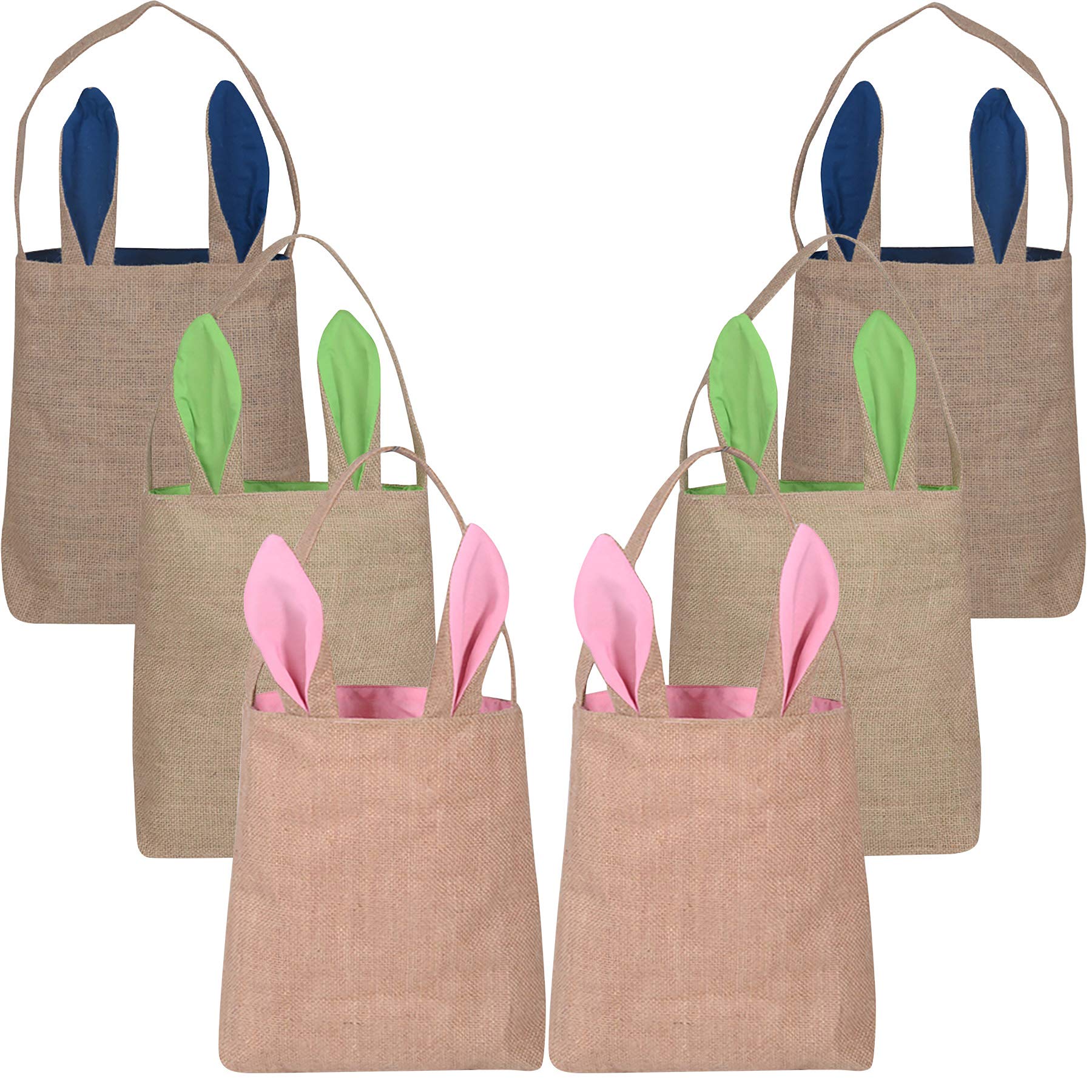 Kefan 6 Pack Easter Bunny Bags Easter Bunny Baskets Jute Burlap Bunny Ear Tote Bags (Easter Bags 02)