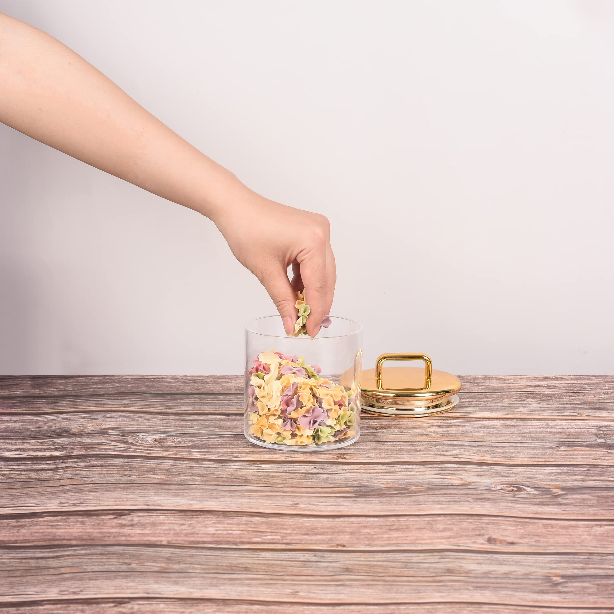 16 Oz Small Acrylic Storage Apothecary Jar With Gold Airtight Lid | Bathroom Vanity Organizer Containers | Ideal Decorative Cani