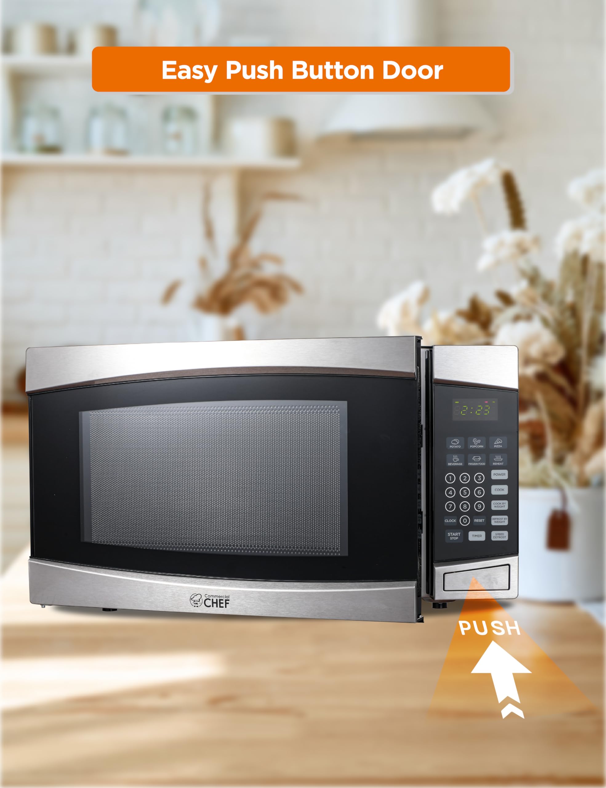 Commercial Chef 1.4 Cubic Foot Microwave With 10 Power Levels, Small Microwave With Push Button, 1100 Watt Microwave With Digita