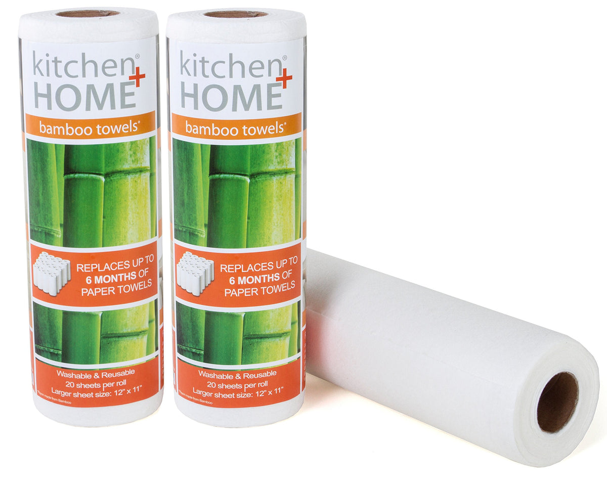 Kitchen + Home Paper Towel Alternative - Heavy Duty Washable Reusable Rayon Towels Made From Bamboo - One Roll Replaces 6 Months