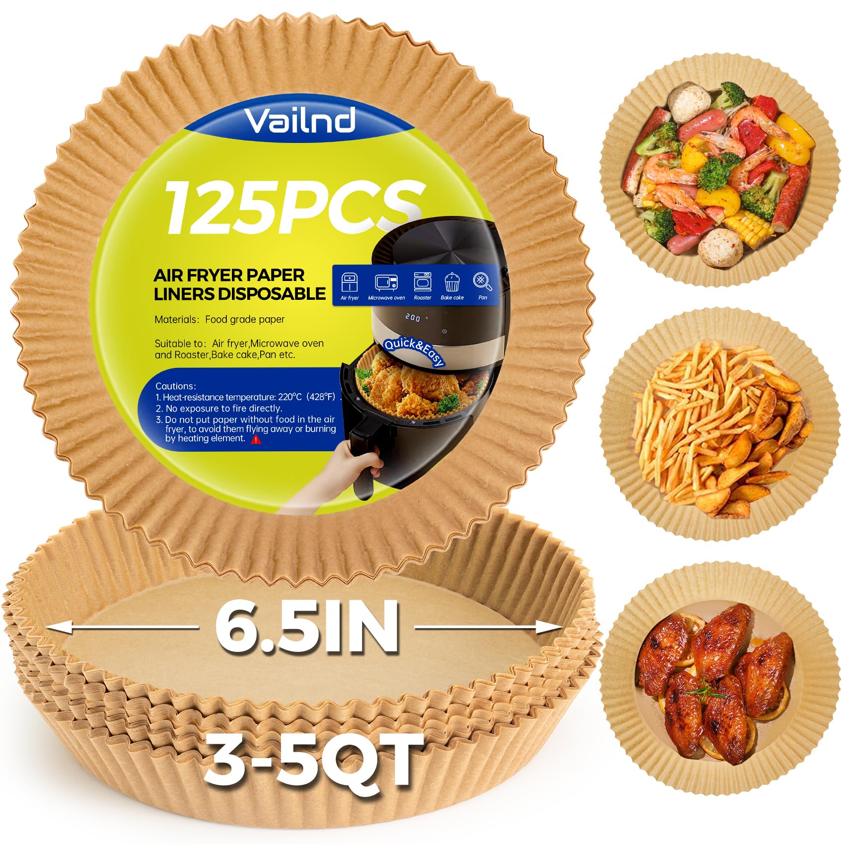 Air Fryer Paper Liners: 125Pcs Air Fryer Liner Disposable, Oilproof Waterproof Airfryer Parchment Paper Baking Liner Round Baske