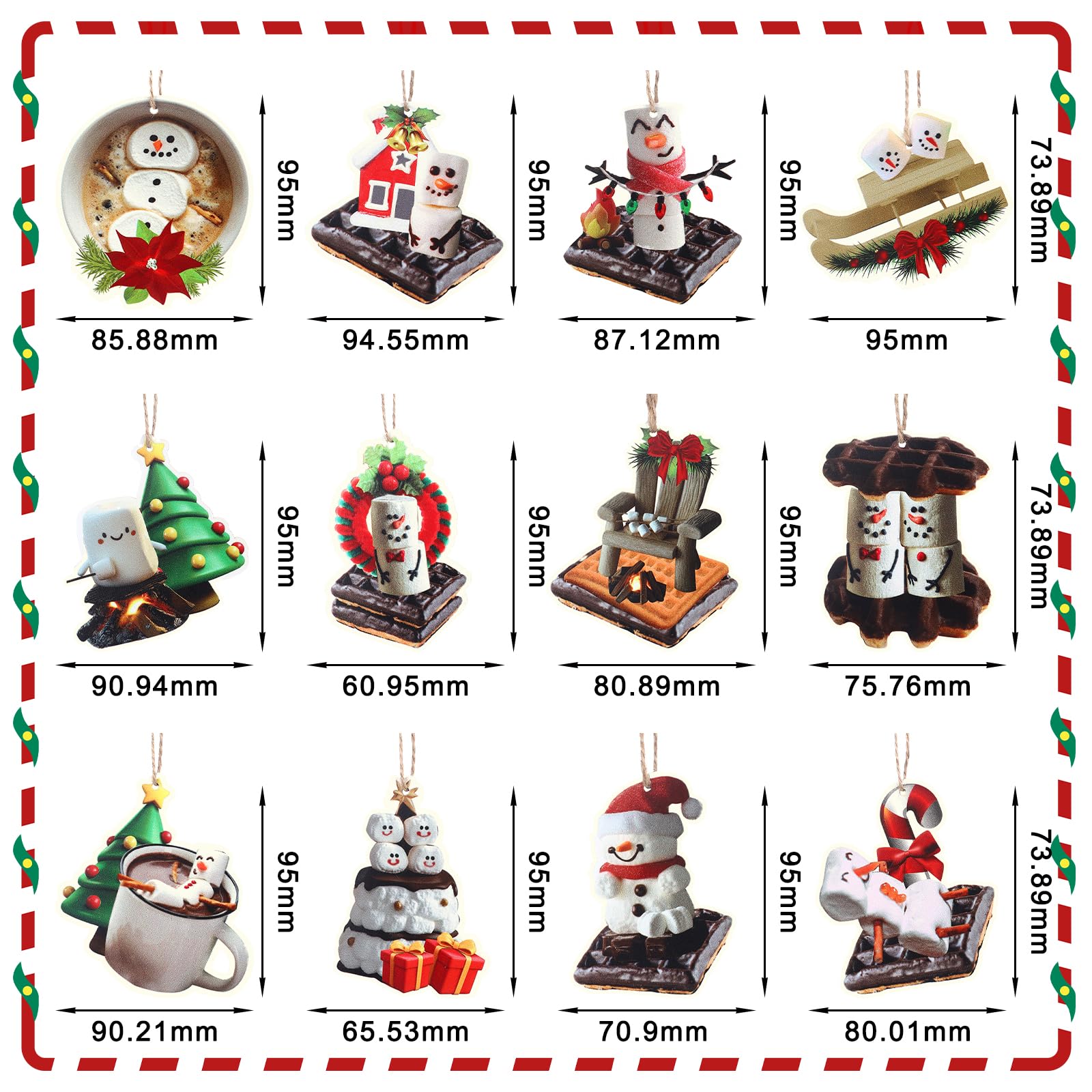 Thyle 36 Pcs S'Mores Ornaments Roasting Marshmallow Christmas Wooden Hanging Ornaments Decorative Christmas Decorations for Xmas