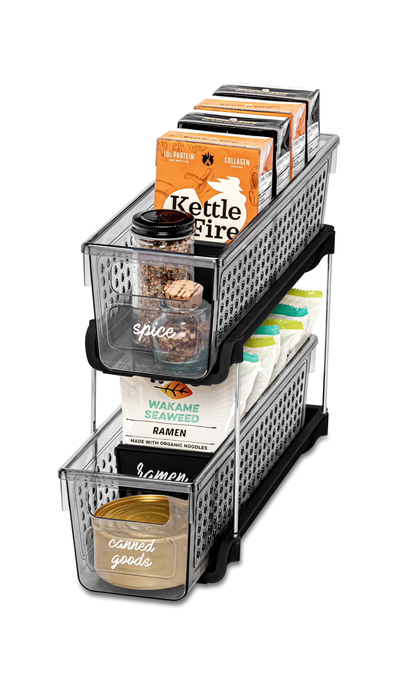 Madesmart Mini 2-Tier Plastic Multipurpose Organizer With Divided Slide-Out Storage Bins, Compact Under Sink And Cabinet Organiz