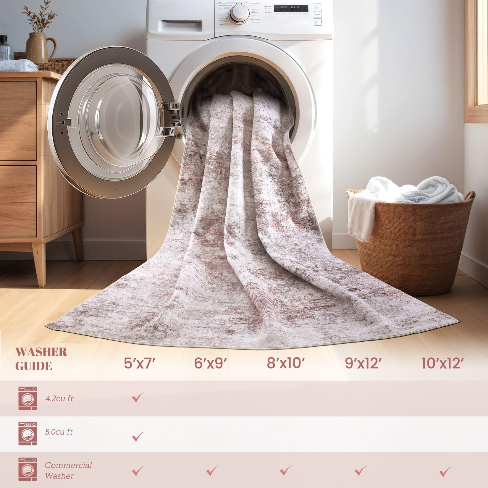 UERMEI 5x7 Area Living Room Rugs - Washable Neutral Modern Abstract Soft Thin Large Rug Indoor Floor No Slip Rug Carpet for Bedr